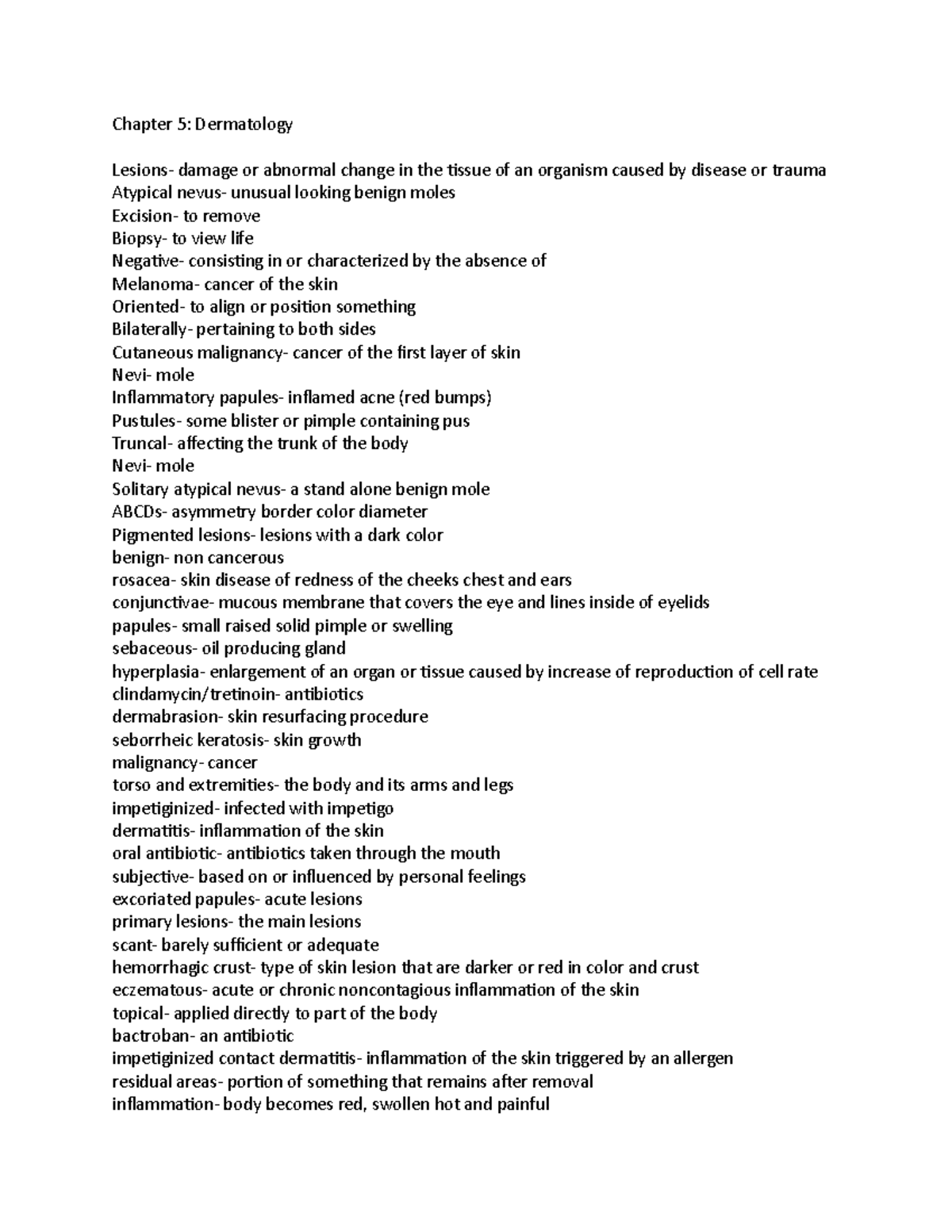 Med term case studies - notes - Chapter 5: Dermatology Lesions- damage ...