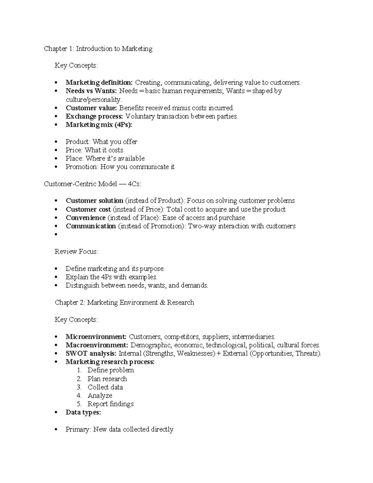Chapter 1-4: Key Concepts in Marketing (MKT 101) - Studocu