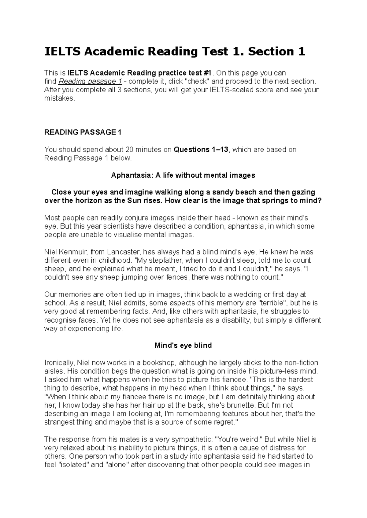 IELTS Academic Reading Test: Insights into Imagination & Monsters - Studocu