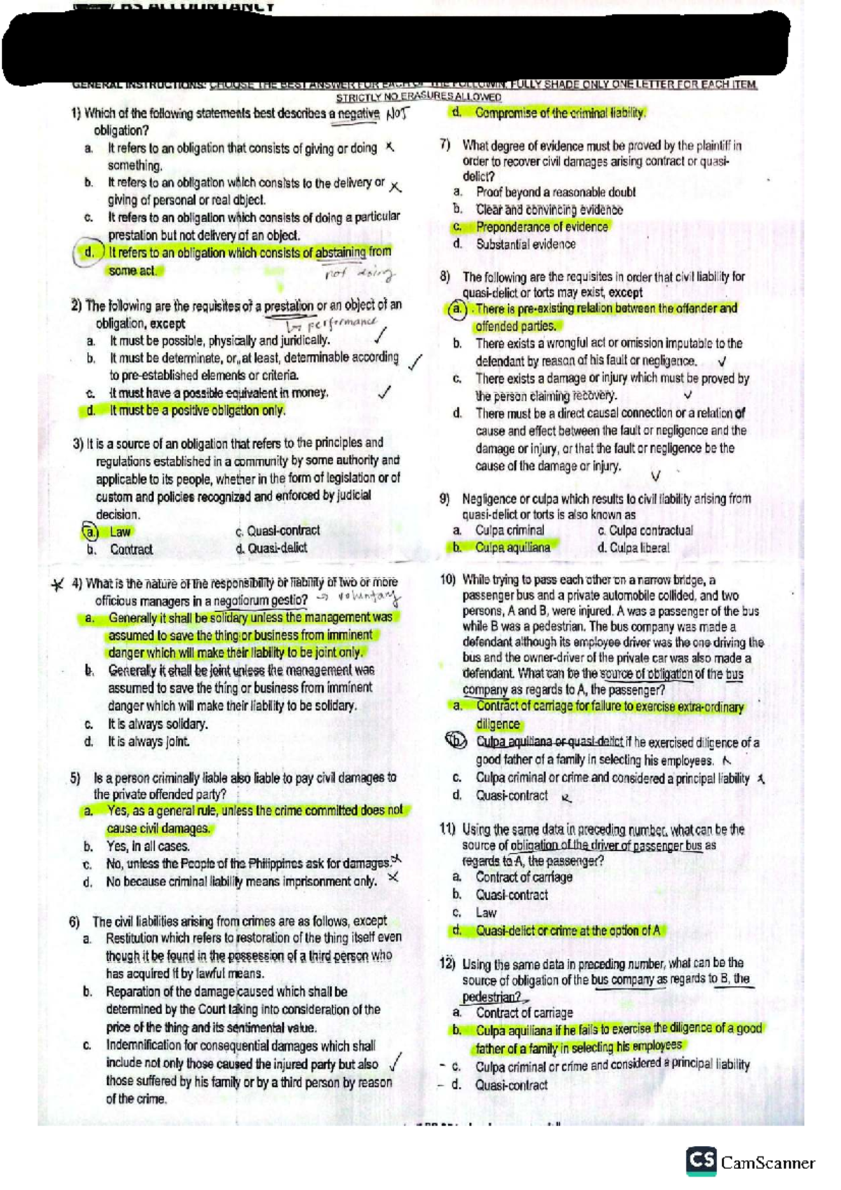 Oblicon Quiz: Answer Key and Explanations for Key Concepts - Studocu