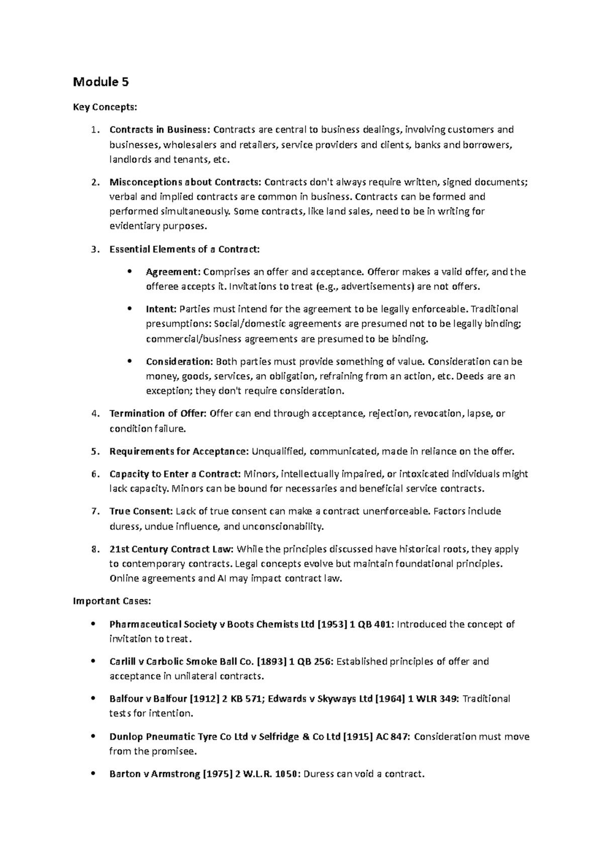 BSB151 Final Exam Notes: Key Concepts in Business Contracts and Law ...