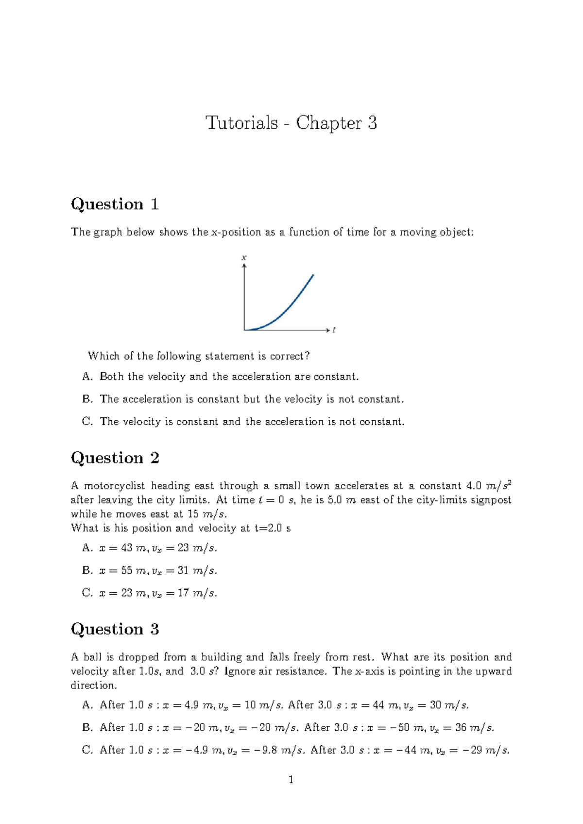 Ch03 Tutorials: Motion Questions & Answers - Studocu