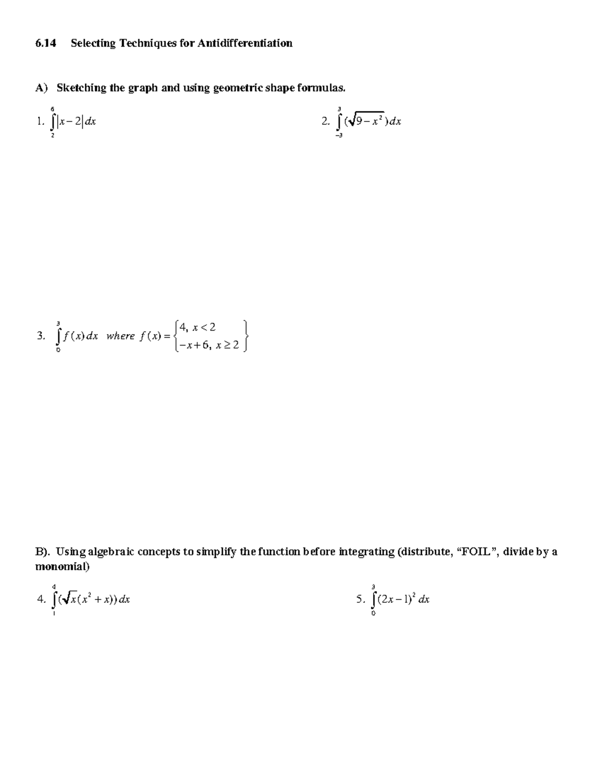 AP Calculus Assignment 6.14: Techniques for Antidifferentiation - Studocu