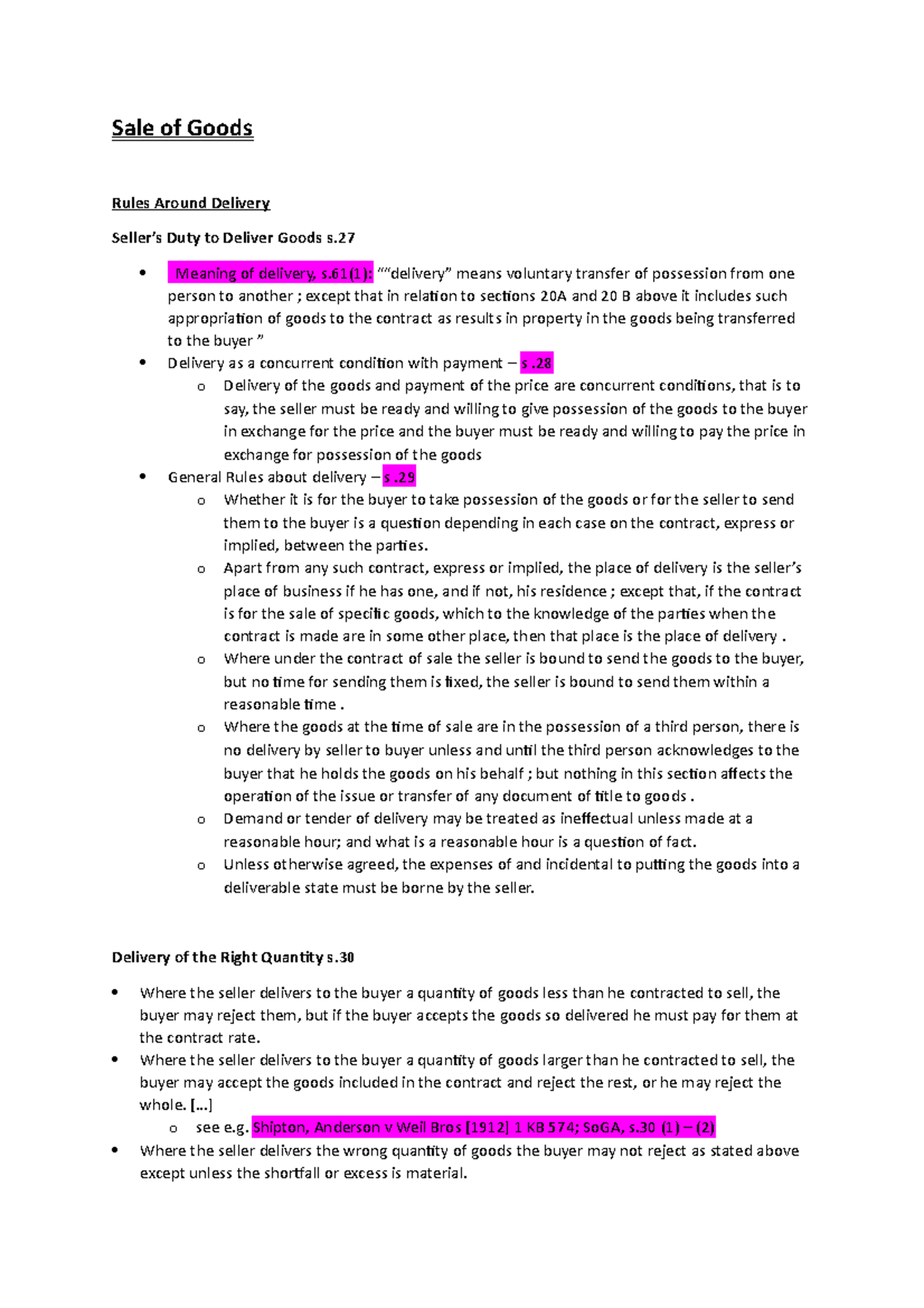 Commercial Law - Sale of Goods Lecture Notes Overview - Studocu