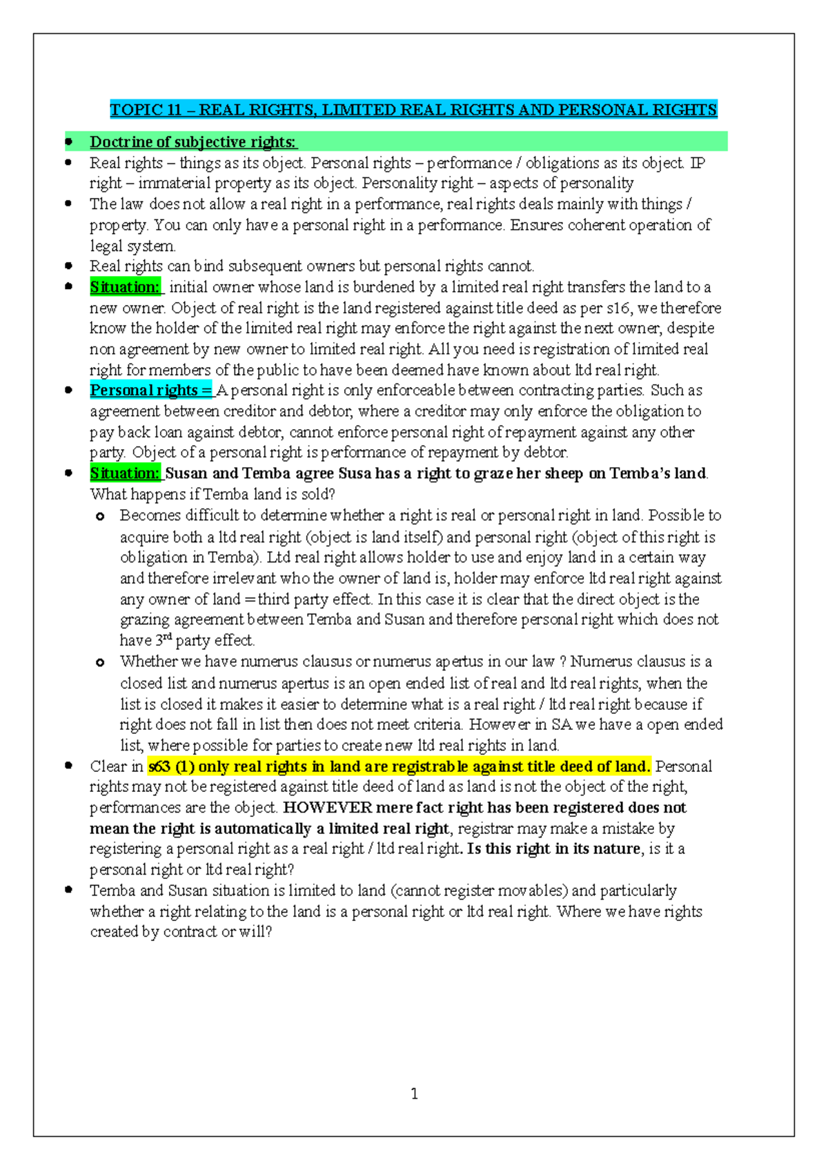 Topic 11: Real Rights, Limited Real Rights & Personal Rights Overview ...