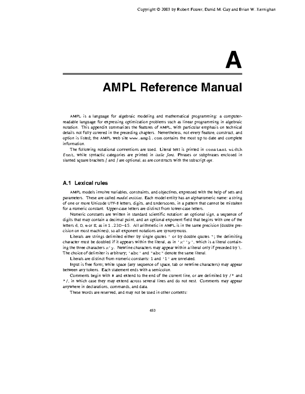 AMPL Reference Manual: Technical Details and Features Overview - Studocu