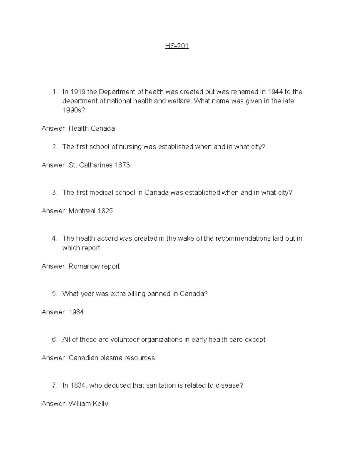 HS-201 - Lesson 1: Key Historical Facts in Canadian Health Care - Studocu
