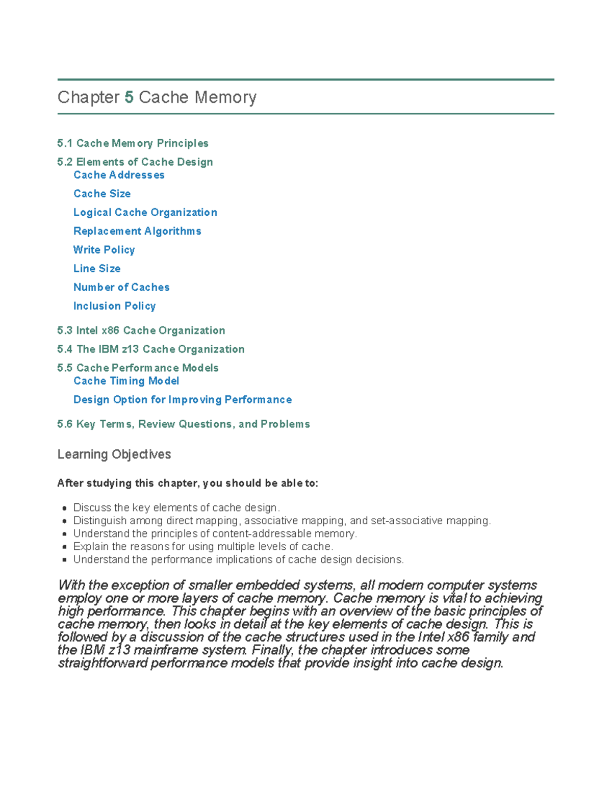 Chapter 5: Cache Memory Principles and Design (CS 1212) - Studocu