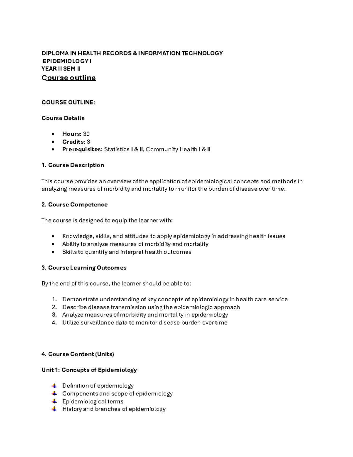KMTC MAUA DIPLOMA IN HEALTH RECORDS IT EPIDEMIOLOGY I YEAR II SEM II ...