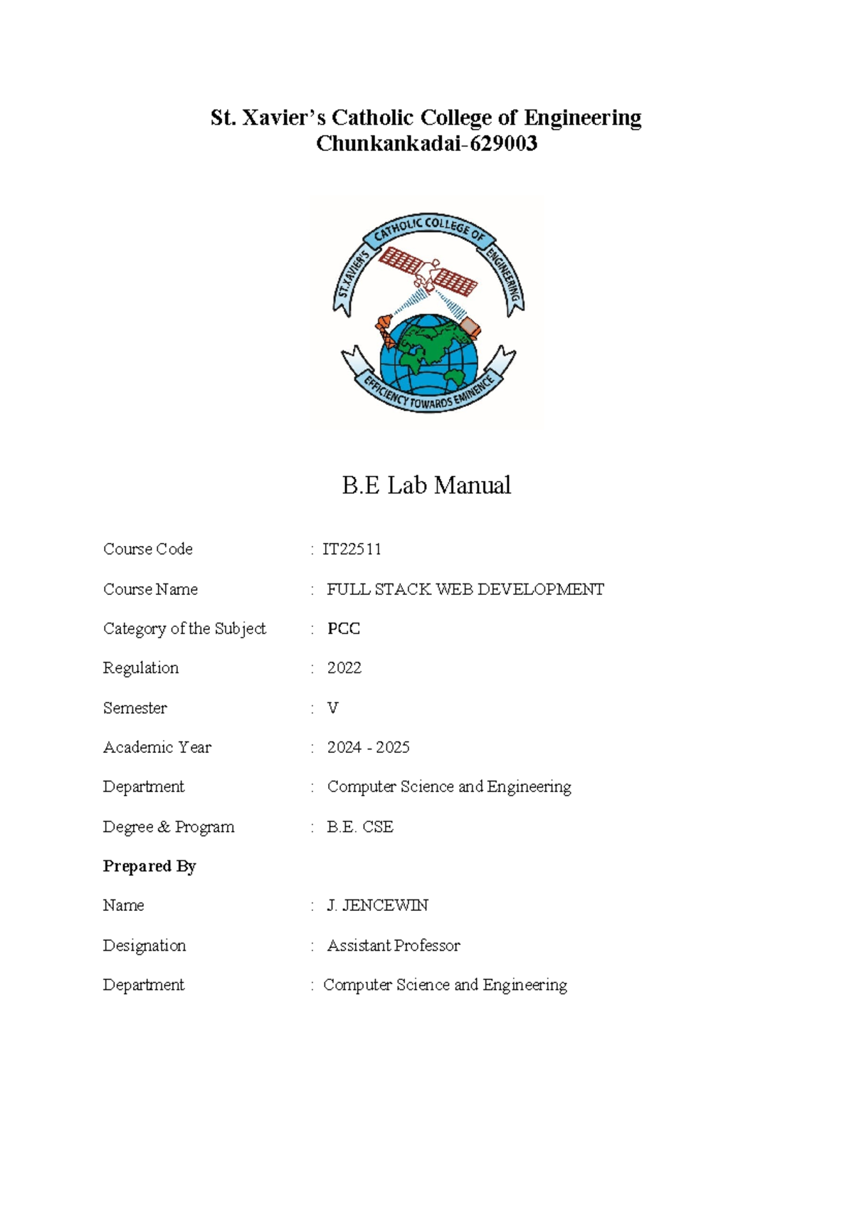 IT22511 Full Stack Web Development Lab Manual - Studocu