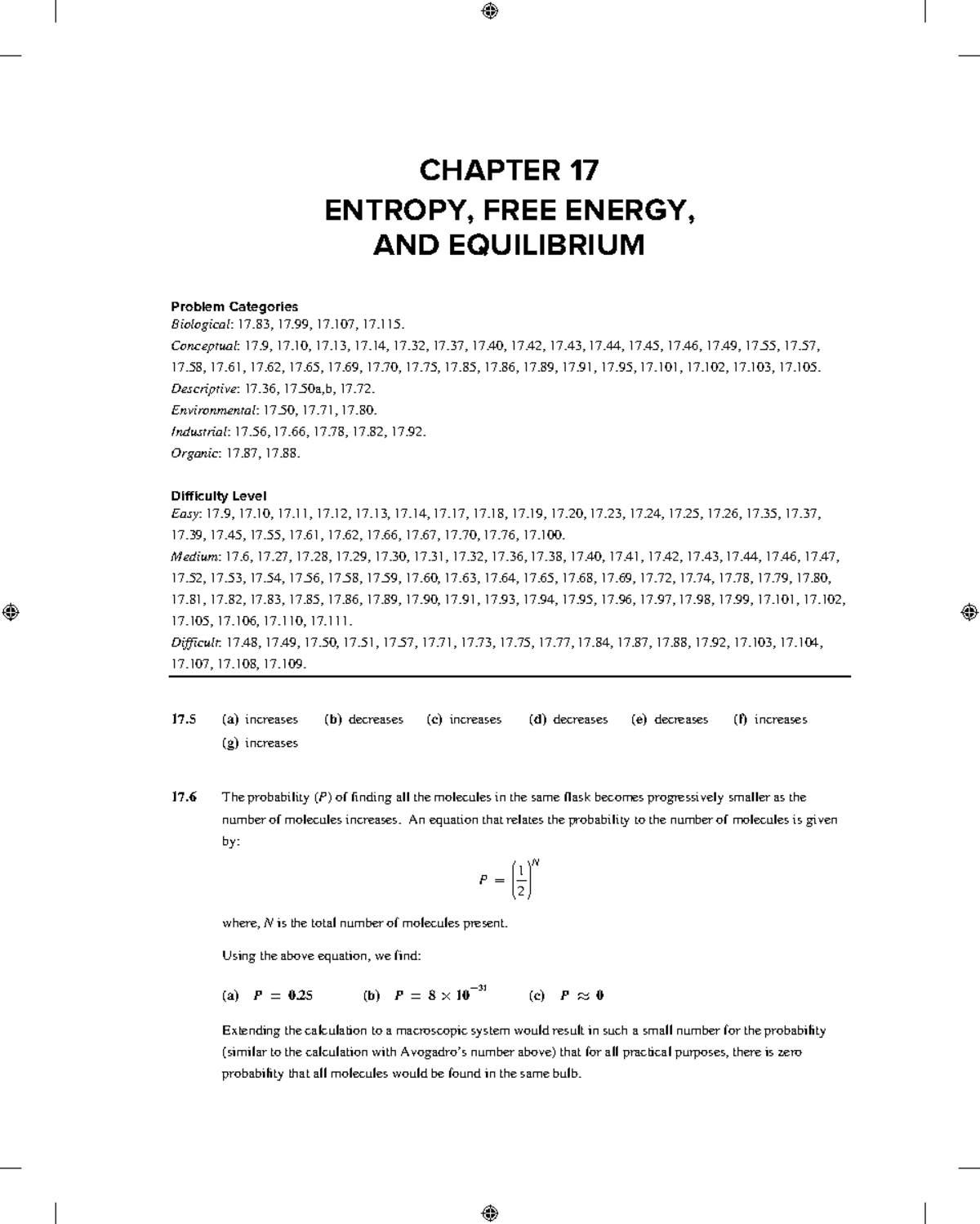 CHAPTER 17: ENTROPY, FREE ENERGY, AND EQUILIBRIUM - Solutions for ISM Chemistry - Document Preview
