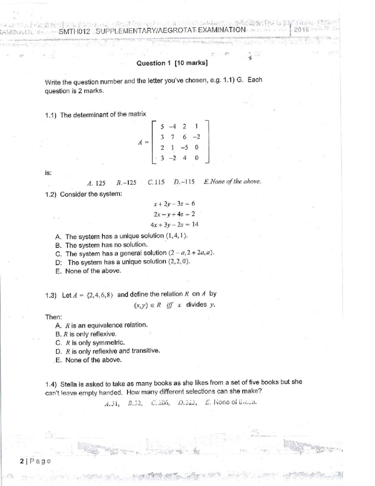 SMTH012 EXAMINATION 2019 J - Question Set and Solutions - Studocu