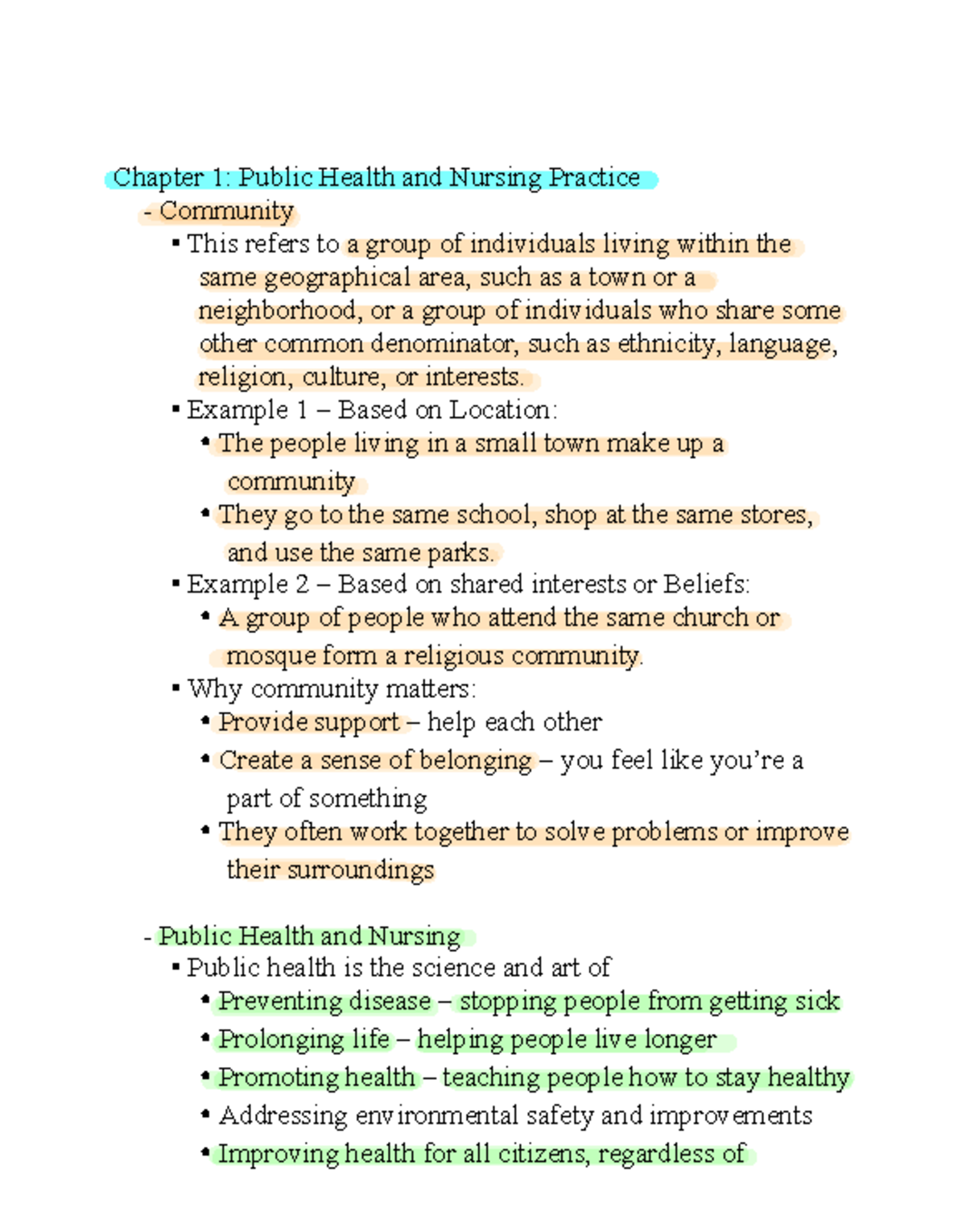 Community Exam 1 Notes - Study Guide for Public Health & Nursing - Studocu