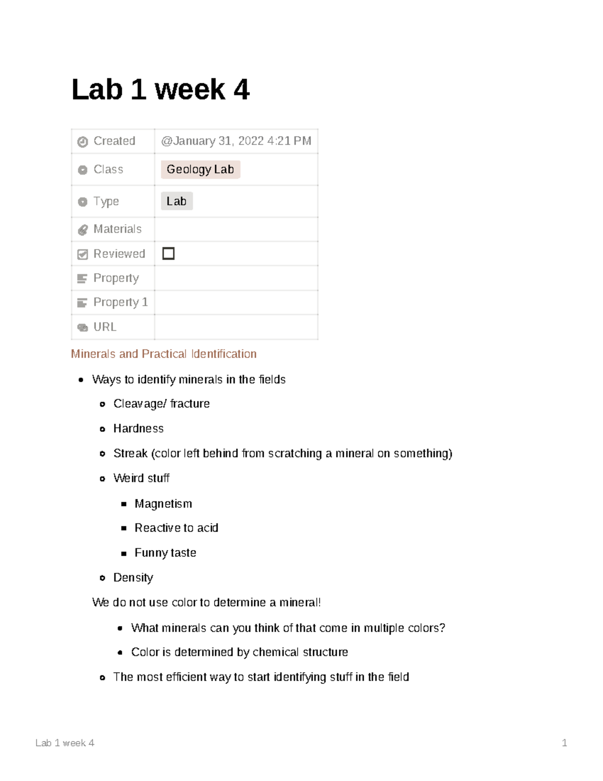 Geology Lab 1 week 4 - Lecture notes from Geo 101, spring term taught ...