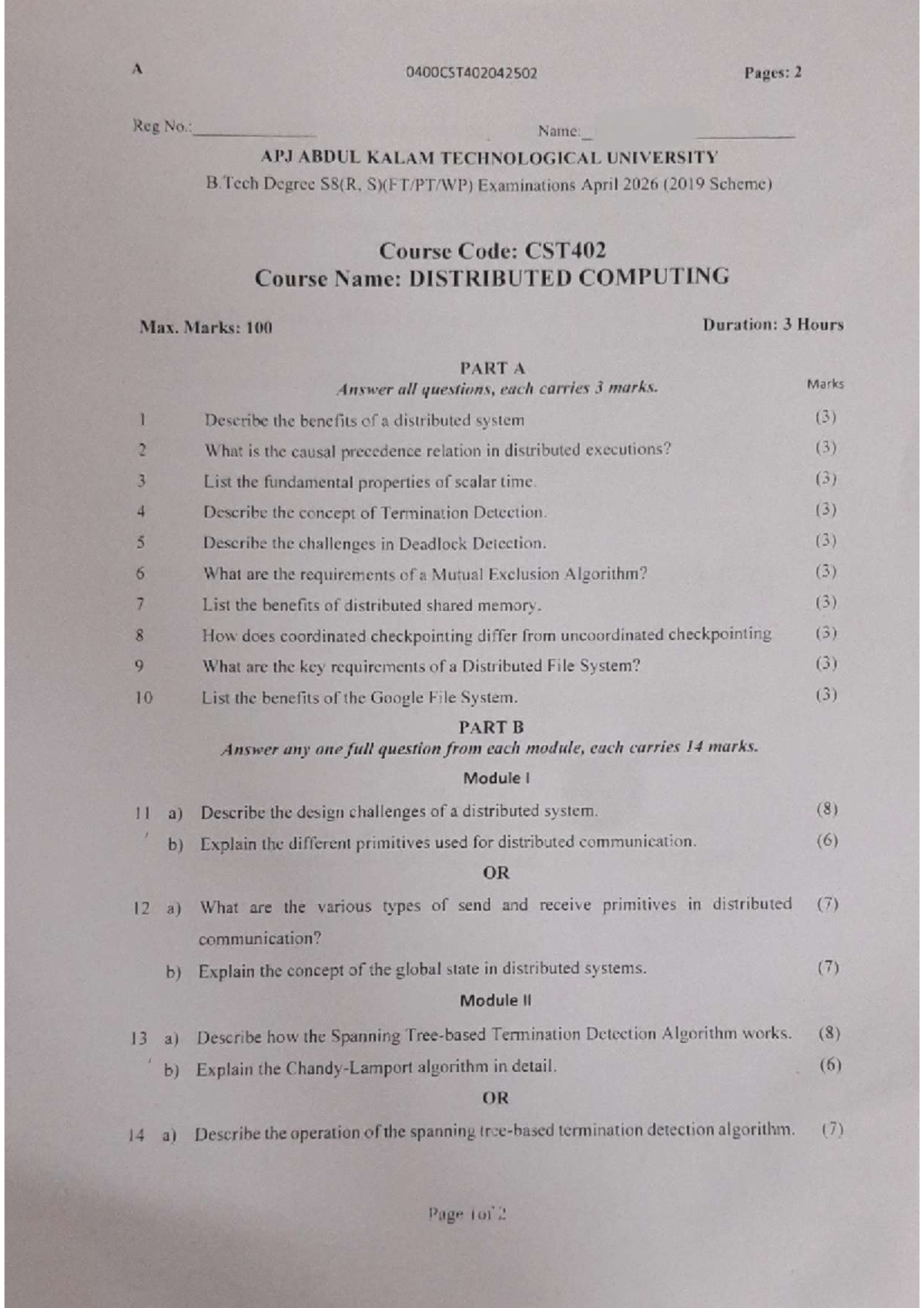 CST402 Distributed Computing Final Exam Questions - S8 2026 - Studocu