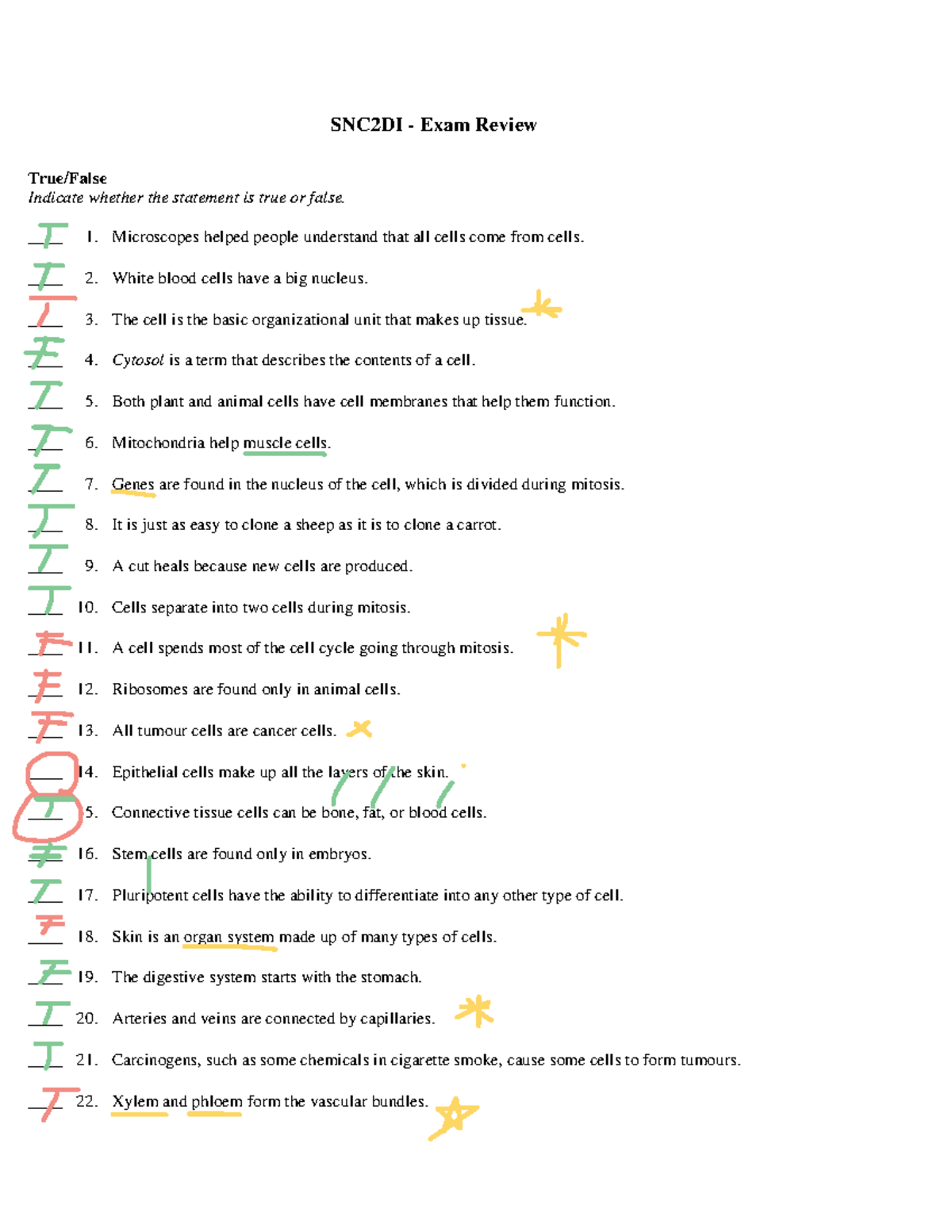 SNC2DI Exam Review: True/False & Multiple Choice Questions - Studocu