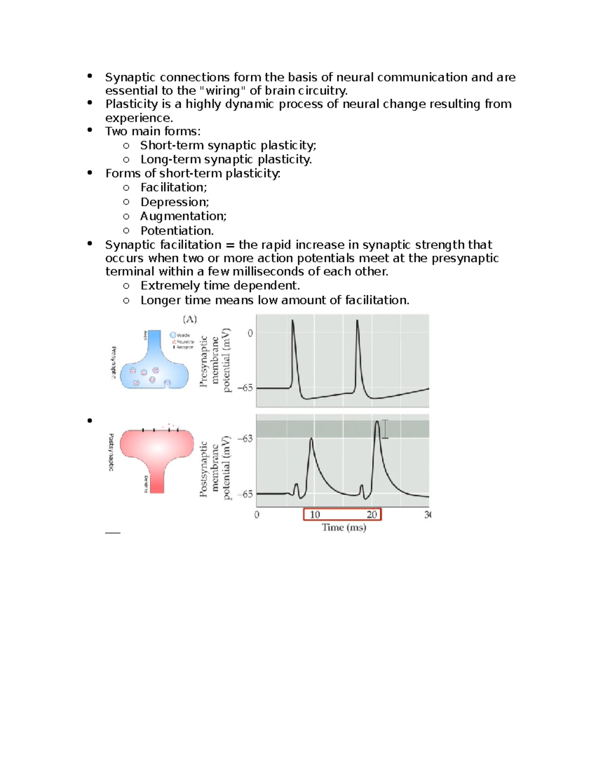 NEUR2000 Lecture Notes on Synaptic Plasticity and Mechanisms - Studocu