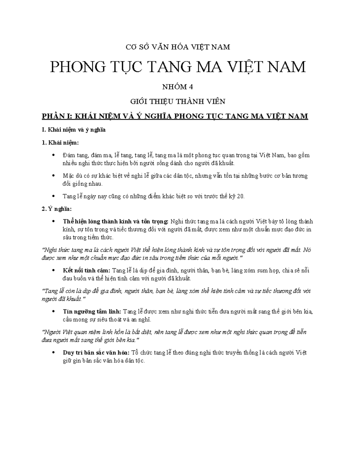 CƠ SỞ VĂN HÓA VIỆT NAM: PHONG TỤC TANG MA VÀ Ý NGHĨA - Studocu
