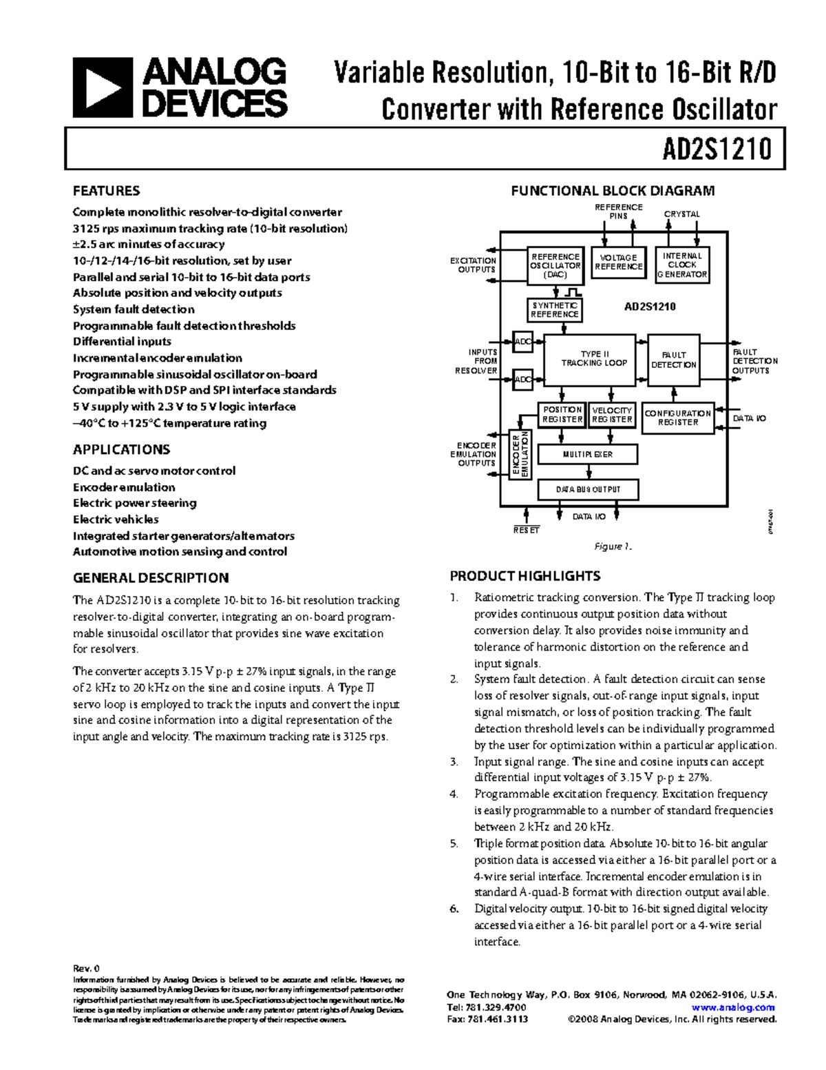 AD2S1210 - Variable Resolution Converter Overview and Features - Studocu