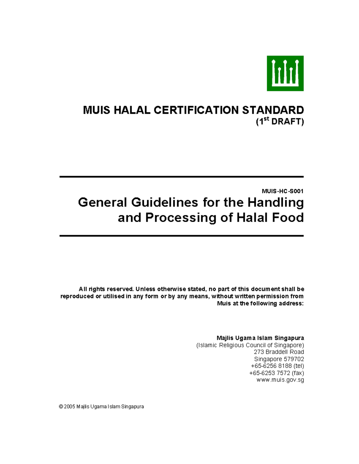 MUIS HC-S Guidelines for Handling and Processing of Halal Food - Studocu