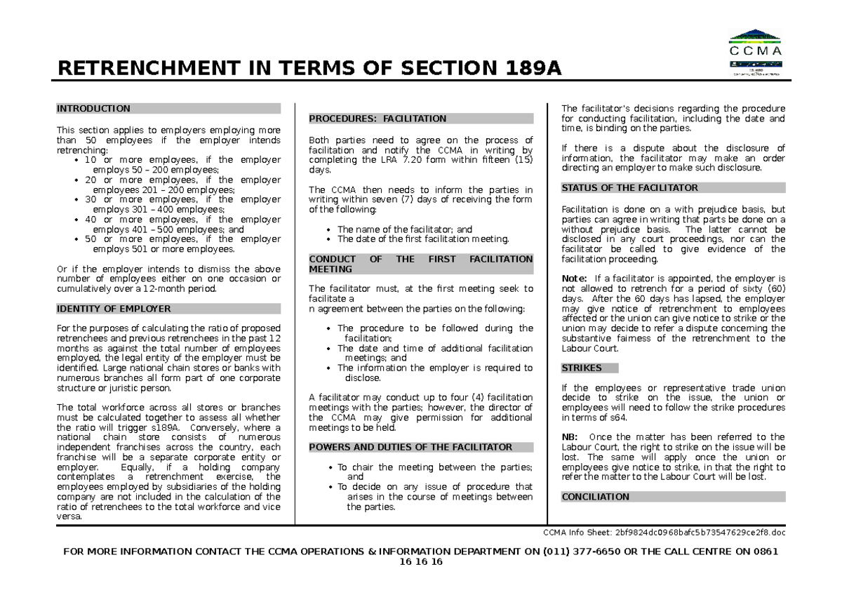 MRL3702 - Understanding Retrenchment Under Section 189A Regulations ...