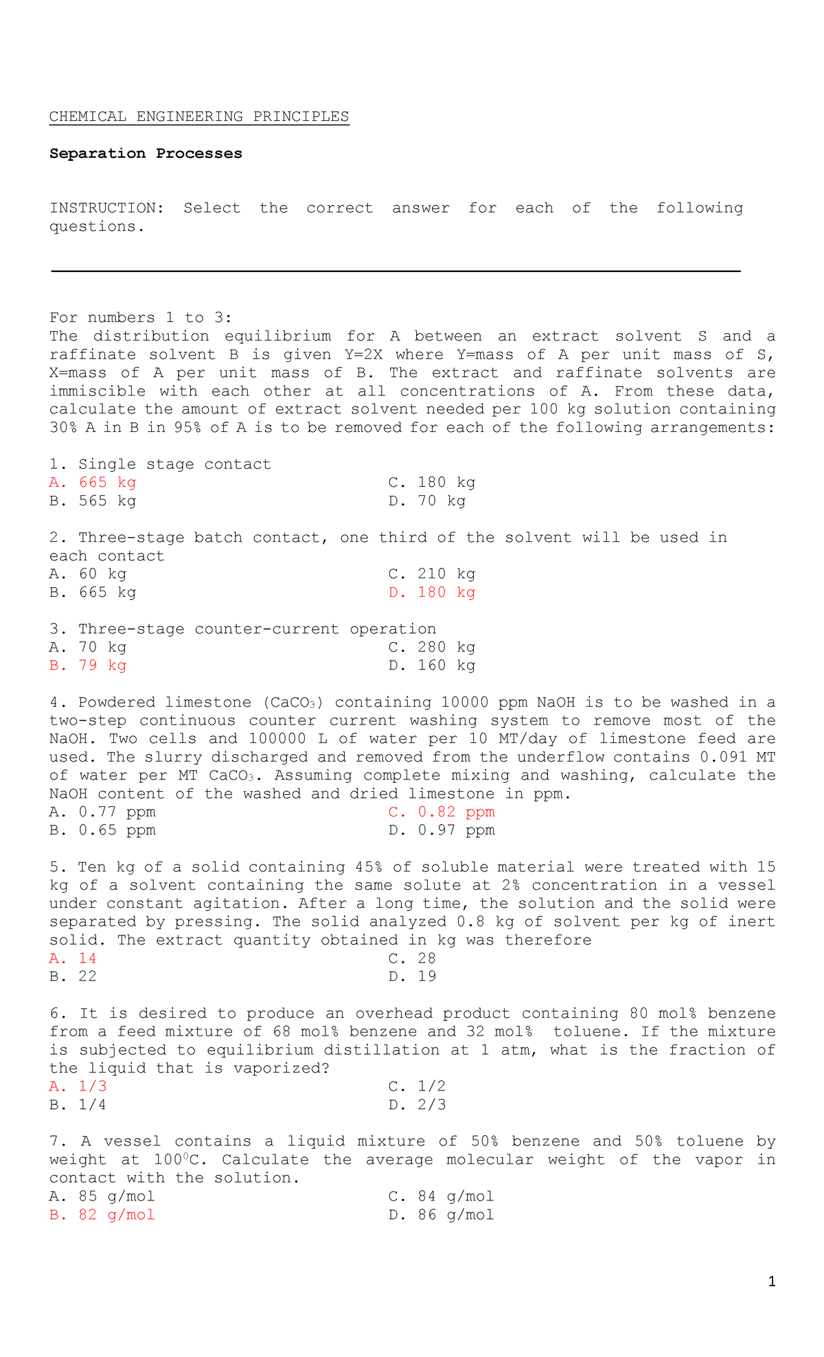 Separation Processes - Additional Problems - CHEMICAL ENGINEERING ...
