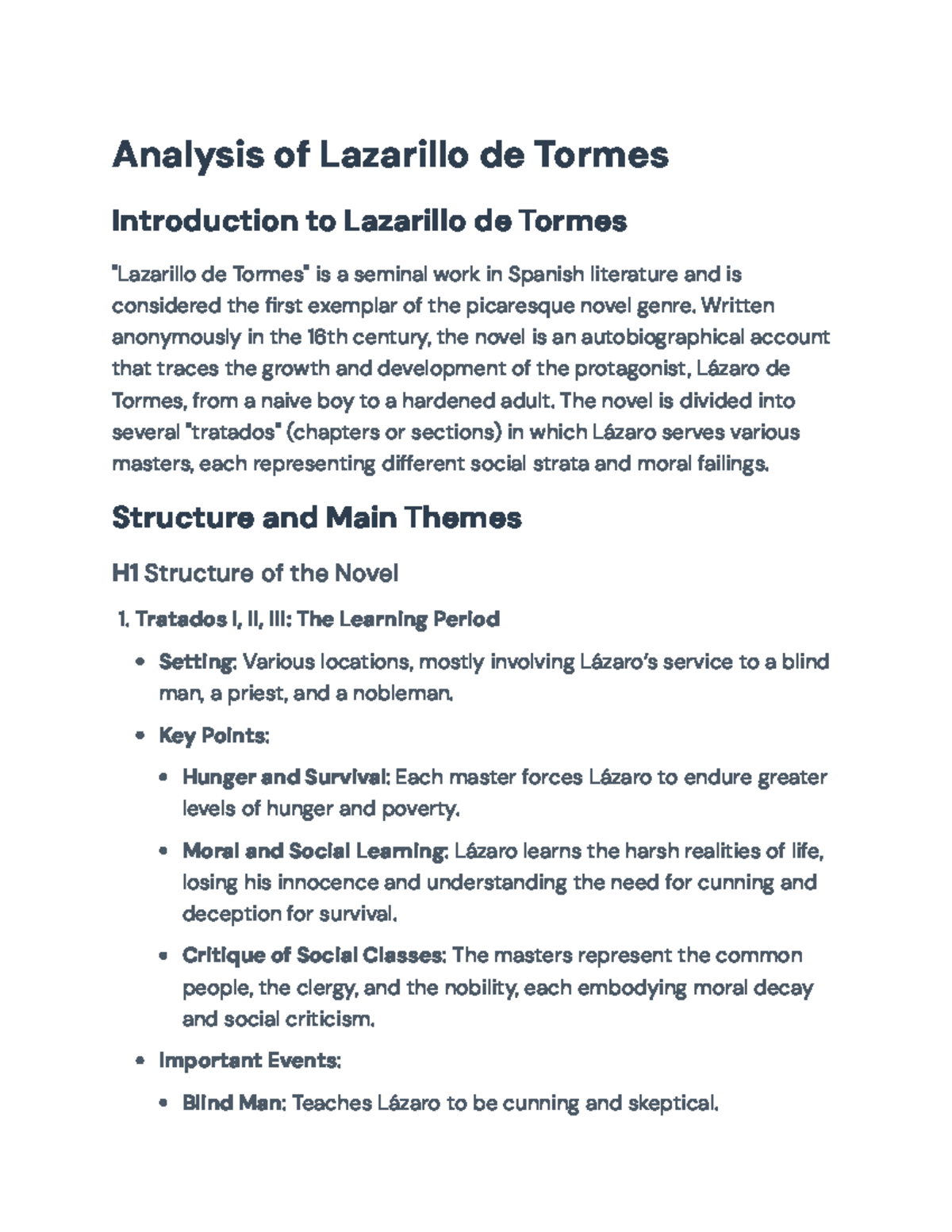 Lazarillo de Tormes: Analysis of Themes, Structure, and Social ...
