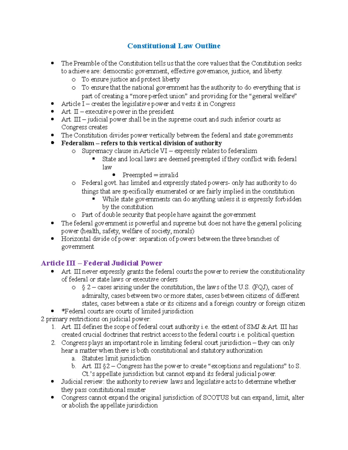 Constitutional LAW Checklist: Key Points for Exam Preparation (LAW 101 ...