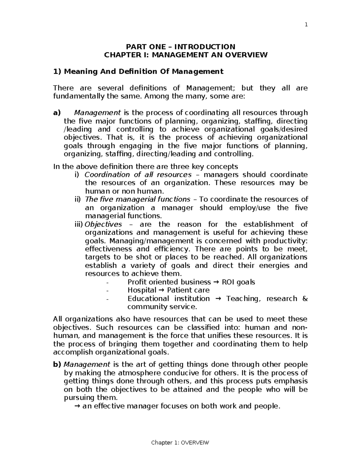 Management Overview: Key Concepts and Functions (Course Code: 1) - Studocu