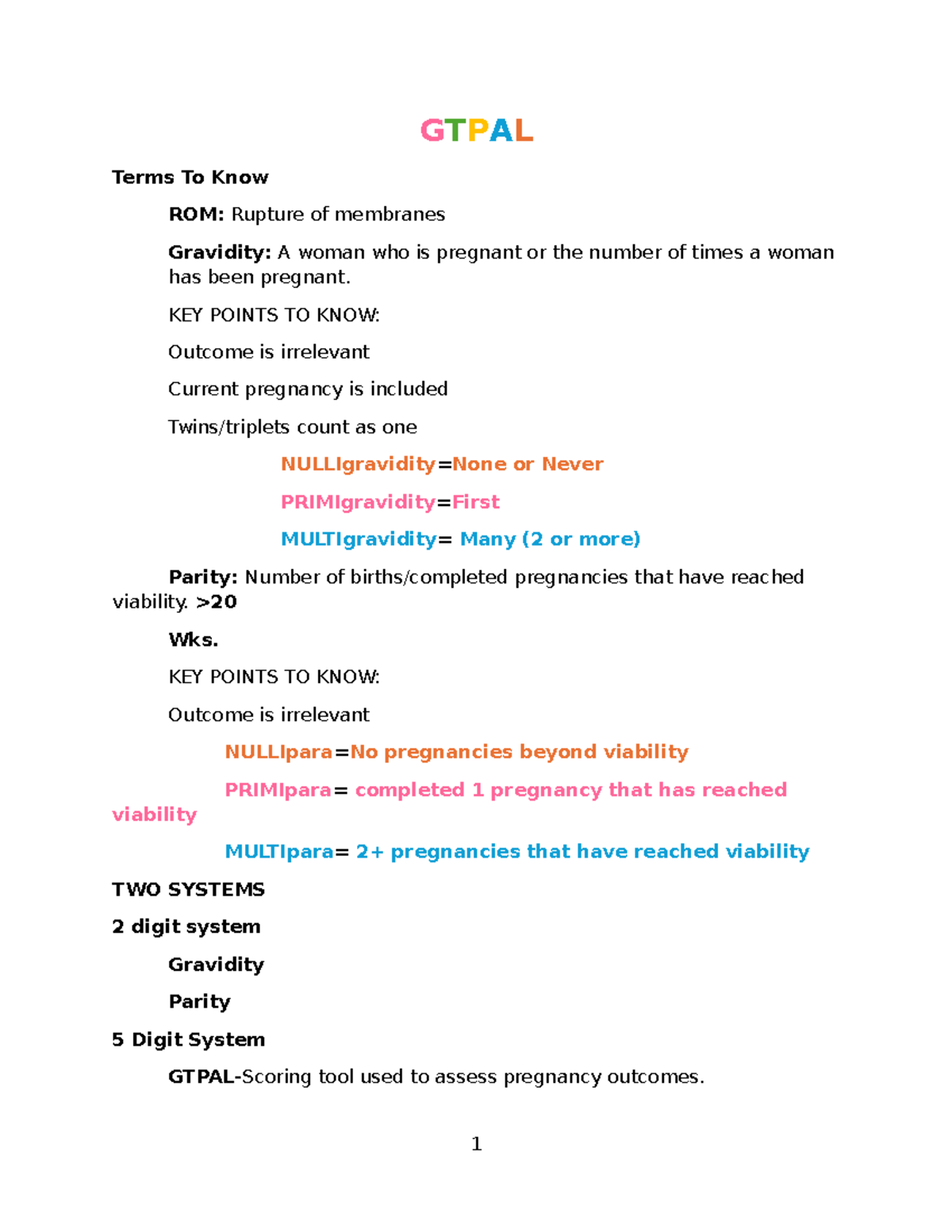 GTPAL Nursing Notes: Key Terms and Definitions for Pregnancy Assessment ...