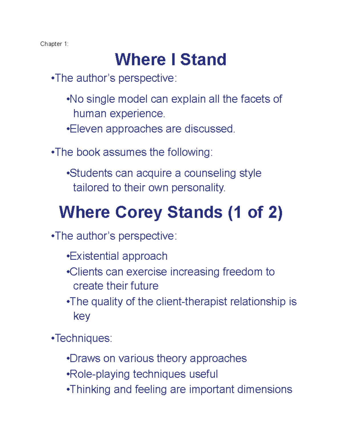 Exam #1 Theories: Lecture Notes for Chapters 1-4 in Counseling - Studocu