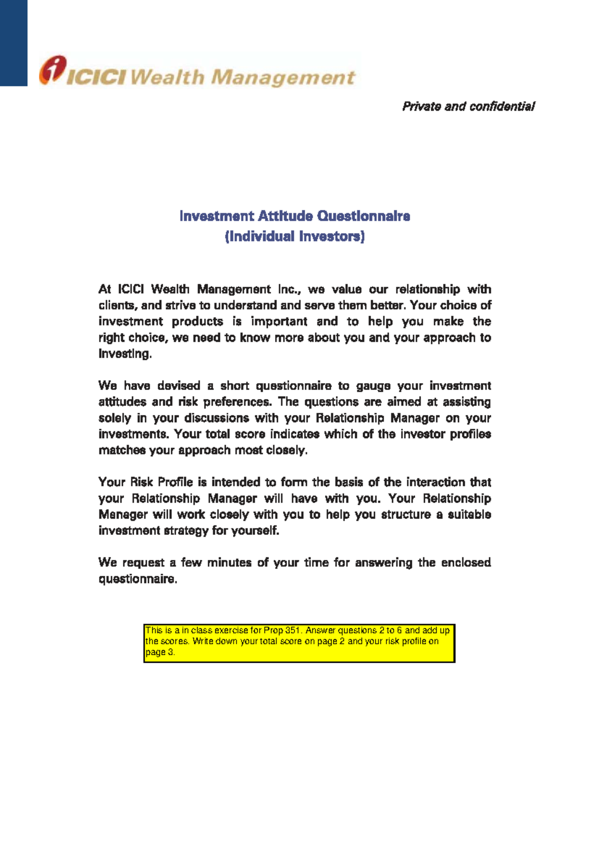 Risk Attitude Questionnaire - Property Finance and Investment - Studocu