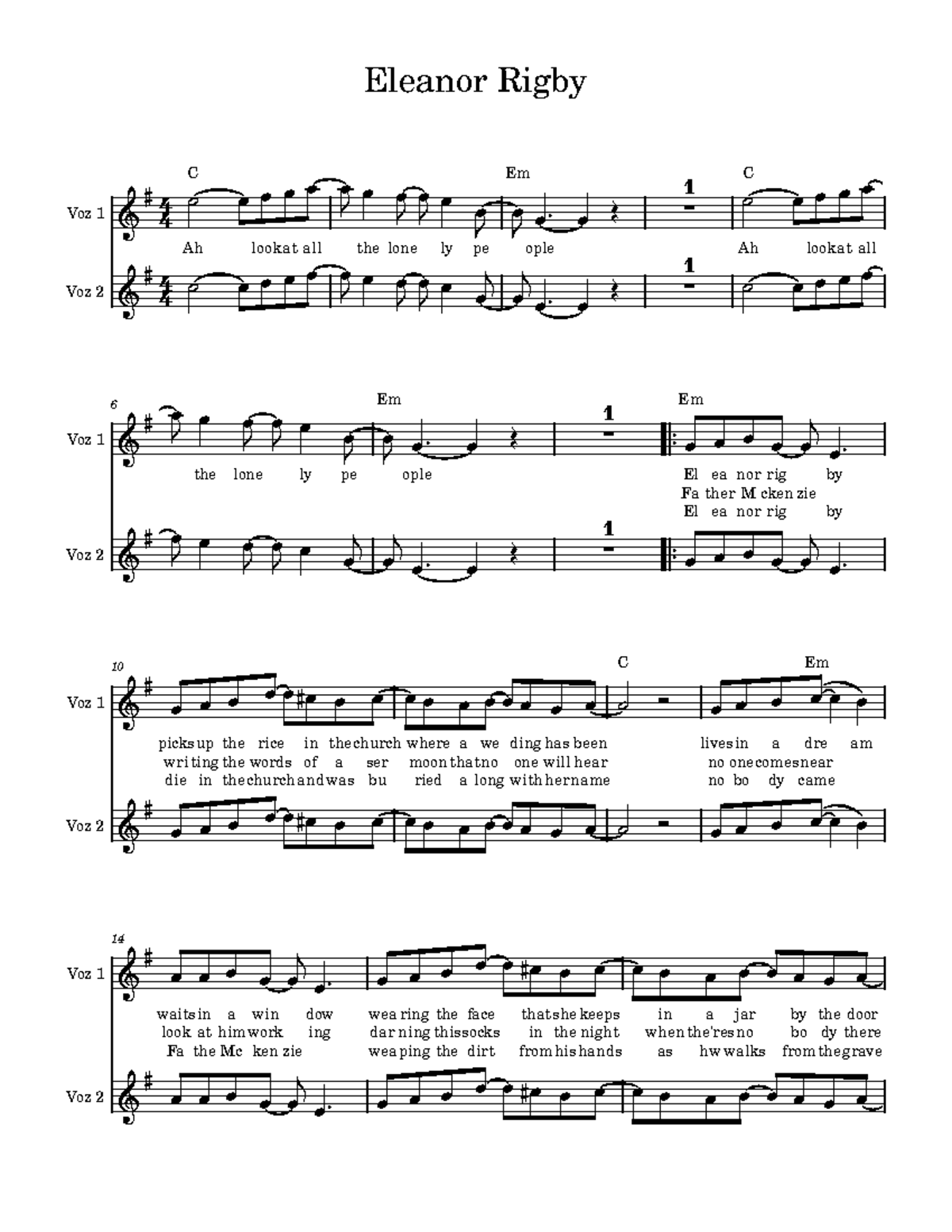 Eleanor Rigby - Voz 1 y 2 Análisis y Letras - Studocu