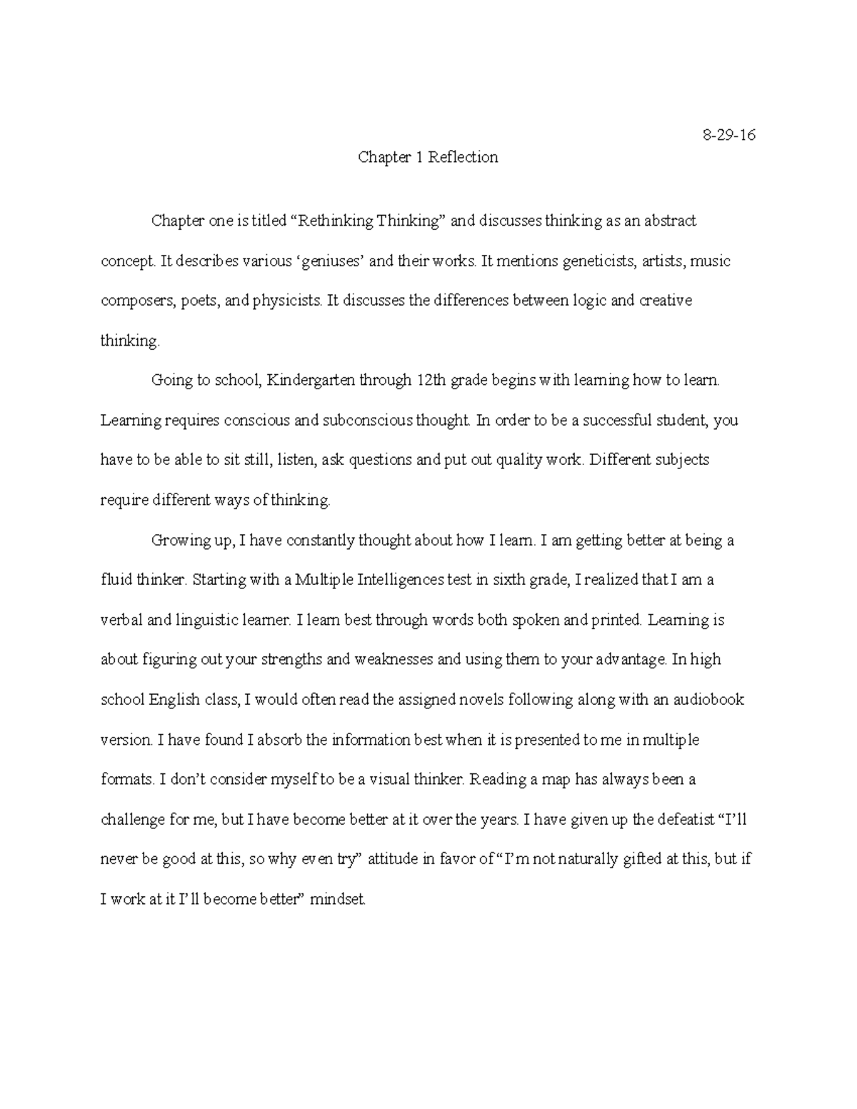 Chapter 1 Reflection - From Sparks of Genius Book - Chapter 1 ...