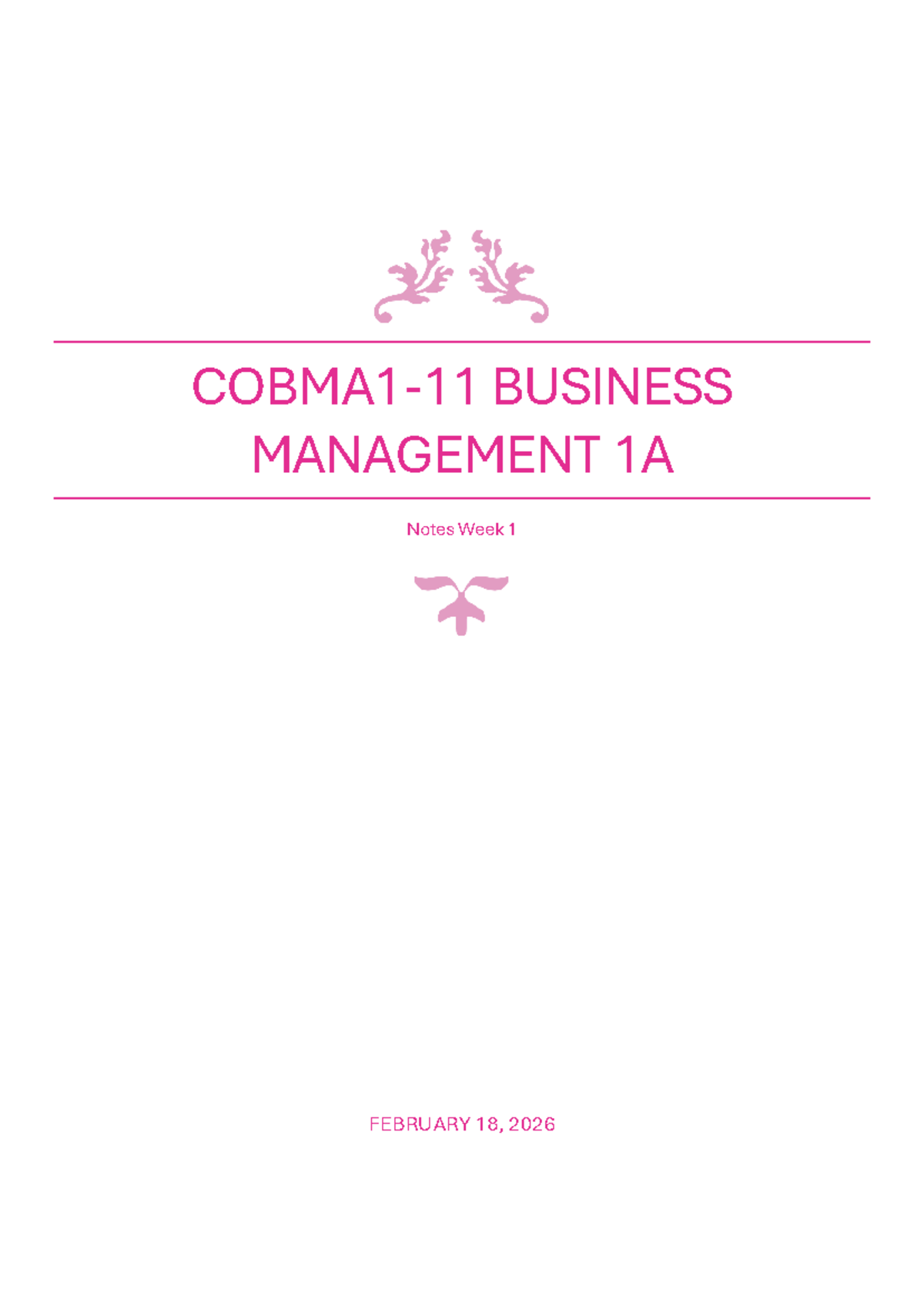 BUSINESS MANAGEMENT 1A Week 1 Notes: Understanding Business Basics ...
