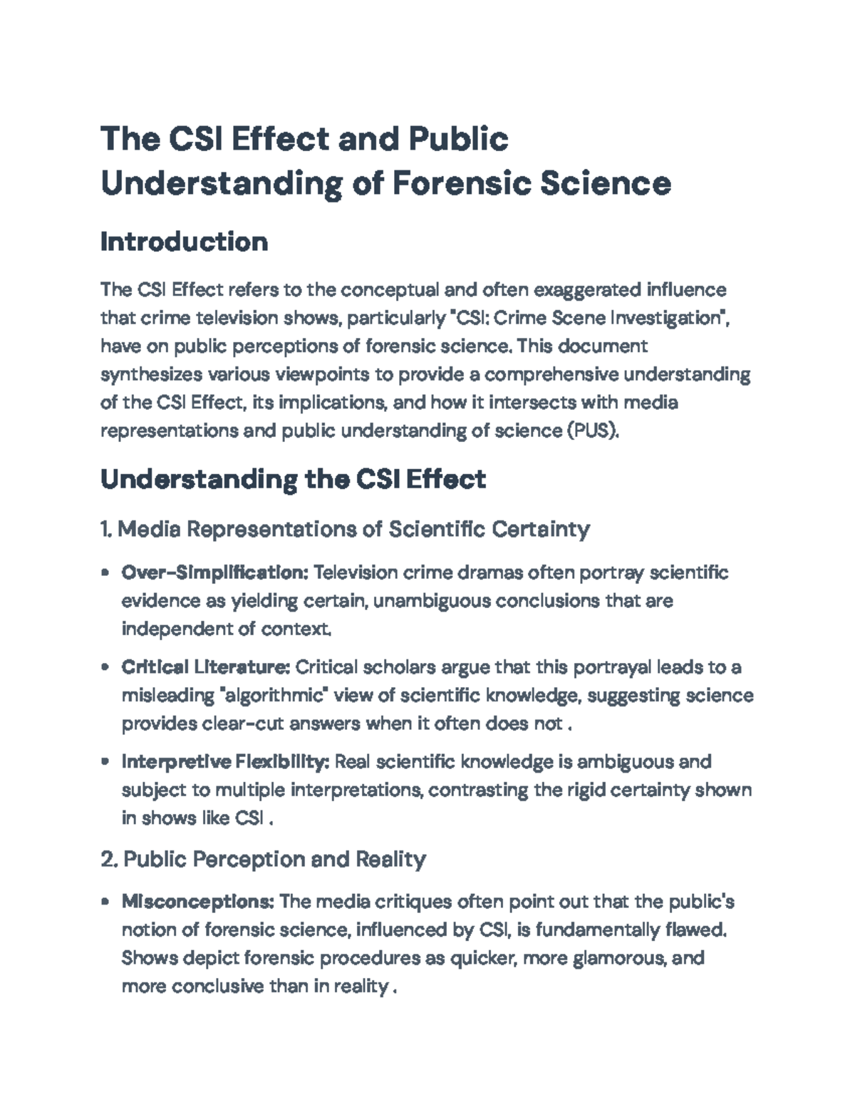 The CSI Effect: Impacts on Public Understanding of Forensic Science ...
