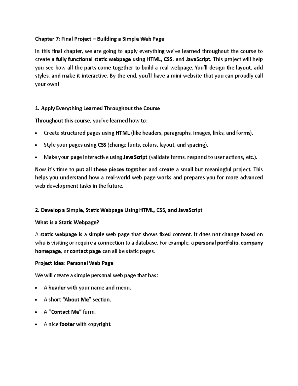 Chapter 7: Final Project - Building a Simple Web Page (Web Dev) - Studocu