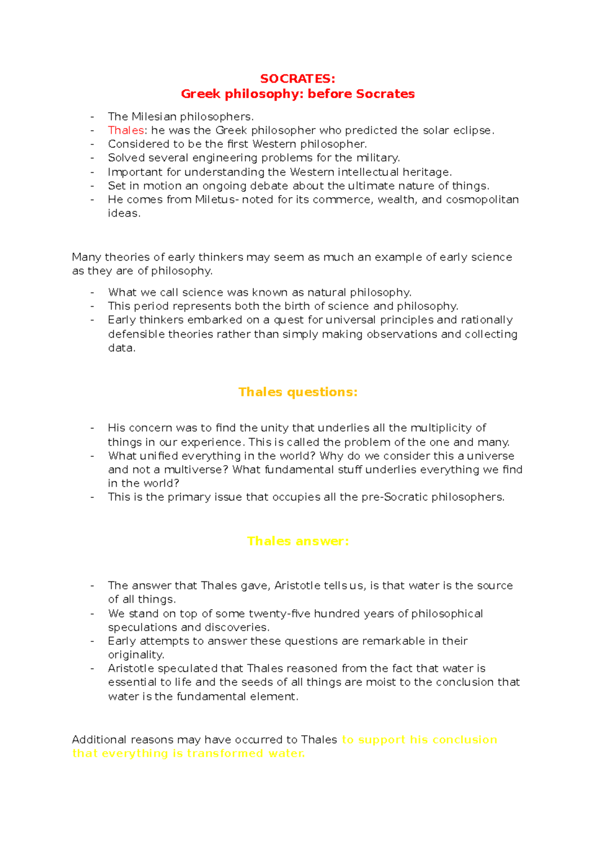 SOCRATES: Greek Philosophy and the Milesian Thinkers - Hupha 1-B22 ...