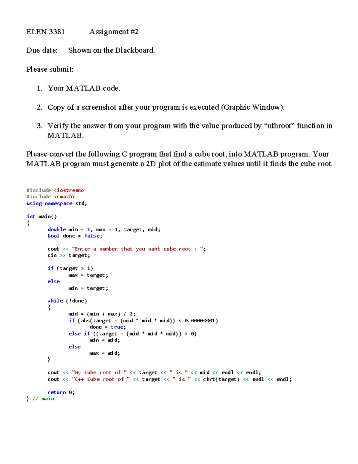 ELEN 3381 Assn02 - MATLAB Cube Root Analysis & Visualization - Studocu