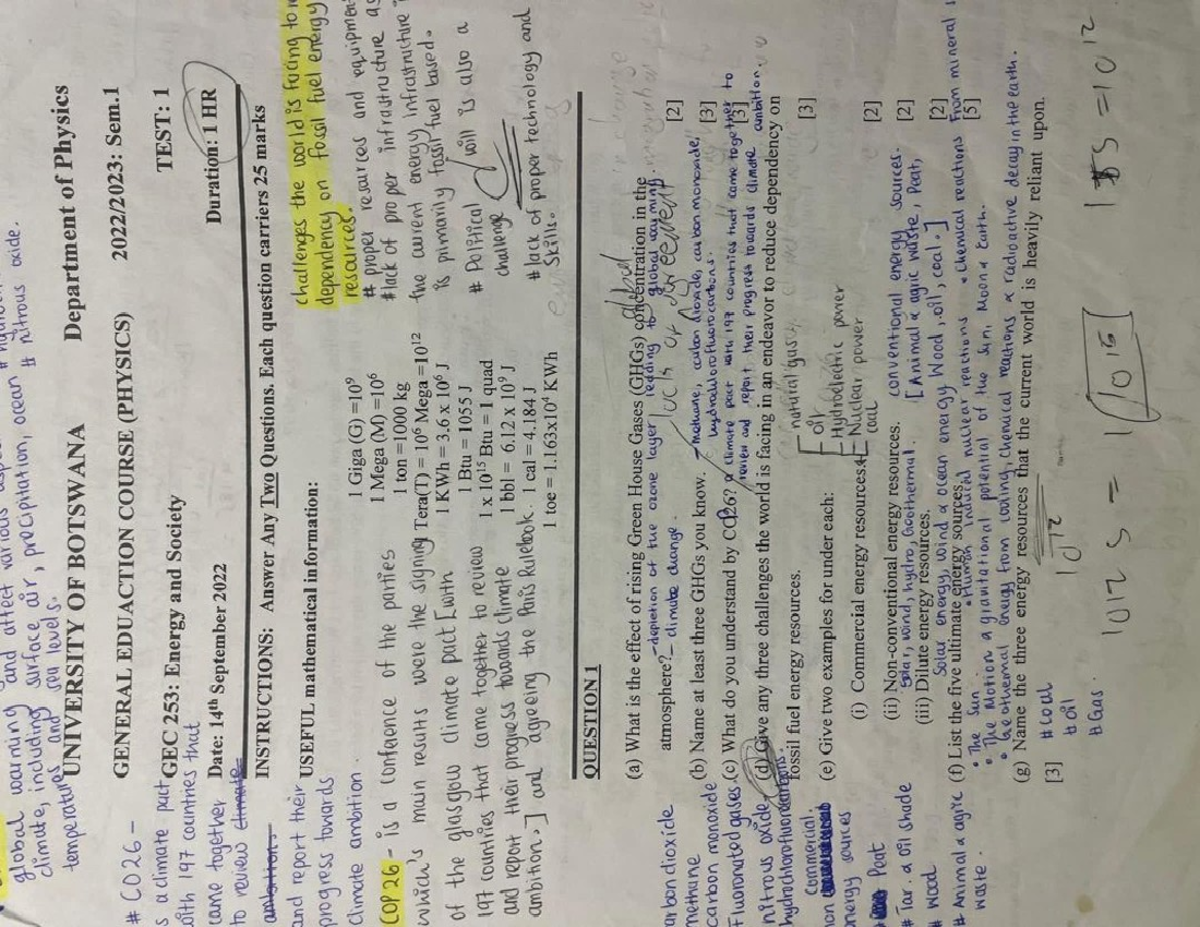 GEC 253: Energy and Society - Climate Change Test 1 Notes - Studocu