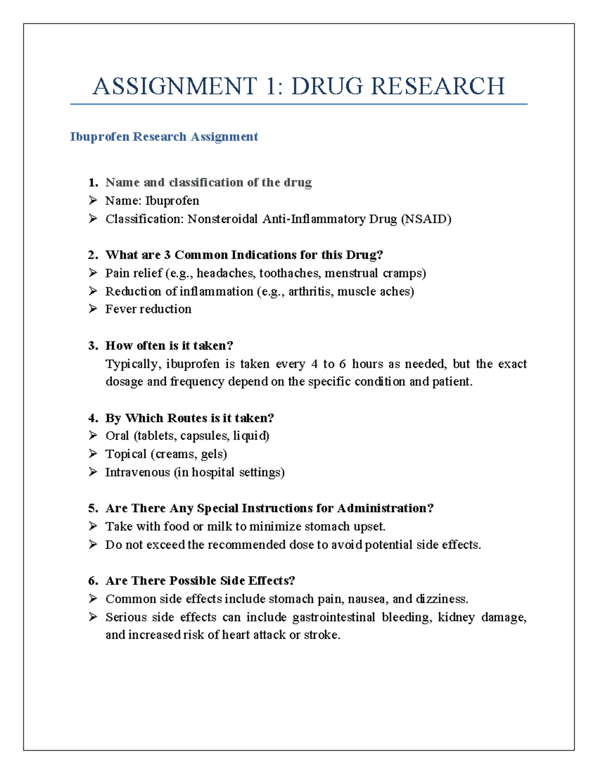 Assignment 1 Drug research assignment - ASSIGNMENT 1: DRUG RESEARCH ...