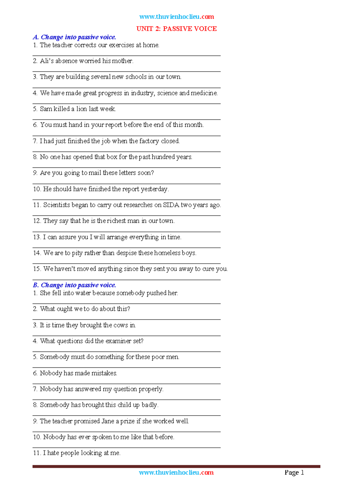 UNIT 2: PASSIVE VOICE EXERCISES AND ANSWERS - Studocu