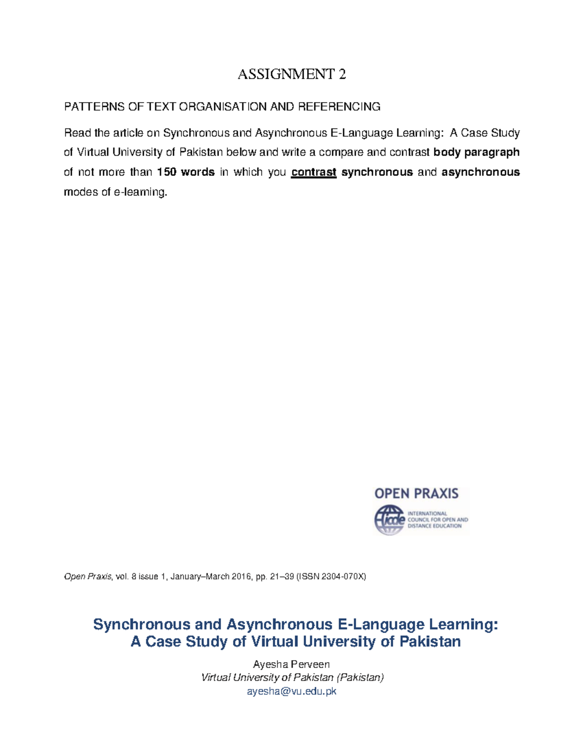 Assignment 2: Patterns of Text Organisation & Referencing in E-Learning ...