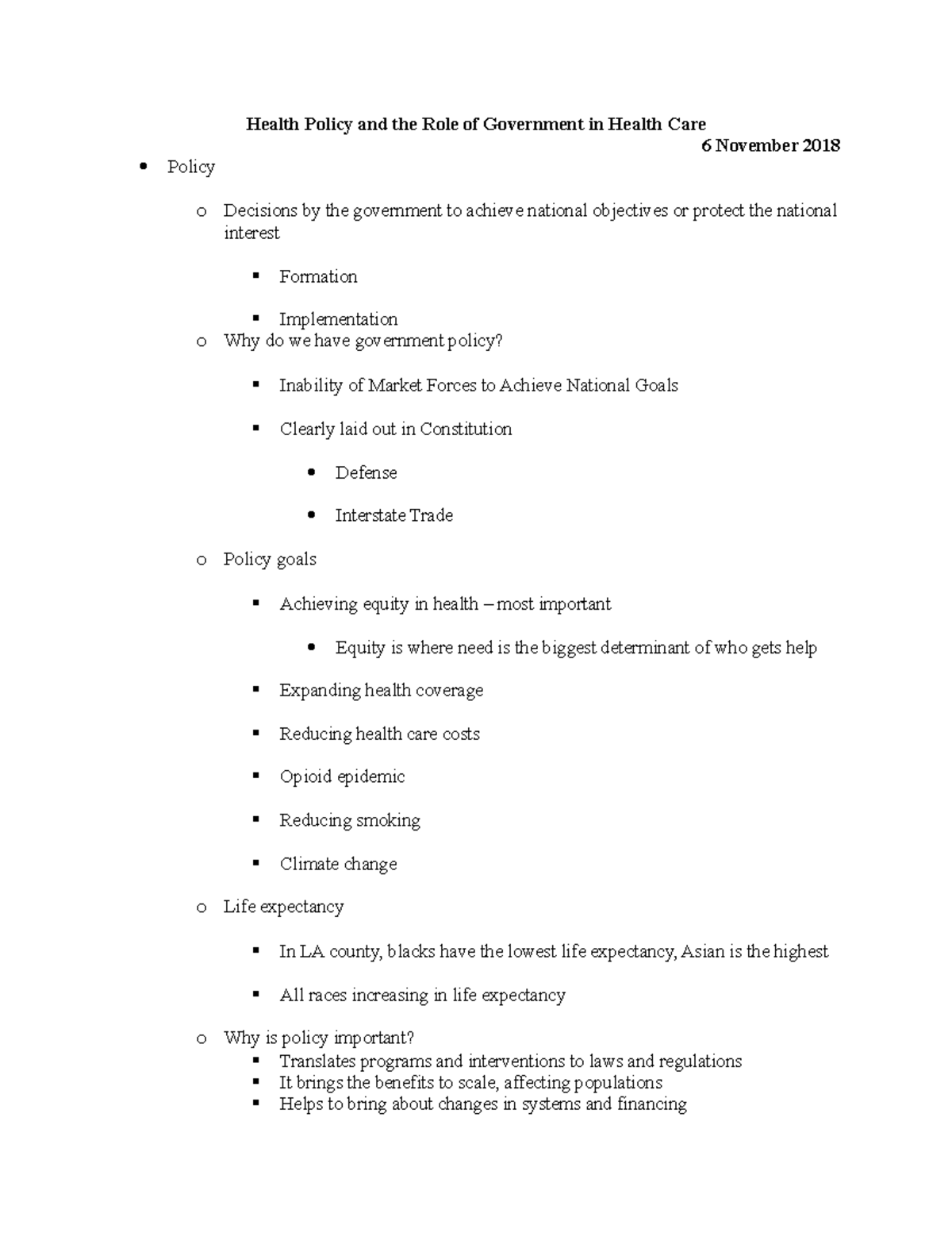 Lecture 15 - Health Policy and the Role of Government in Health Care 6 ...