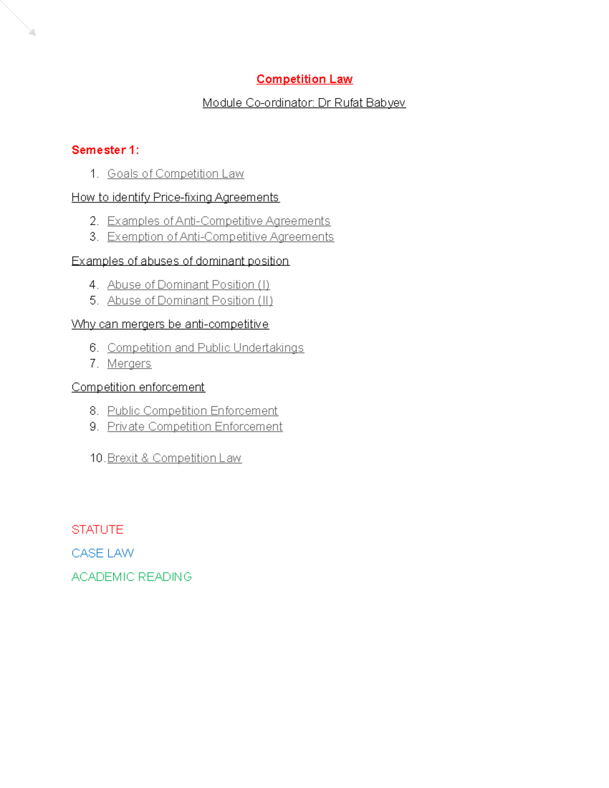 Competition Law Module (CLM101) Lecture Notes: Key Concepts & Cases ...