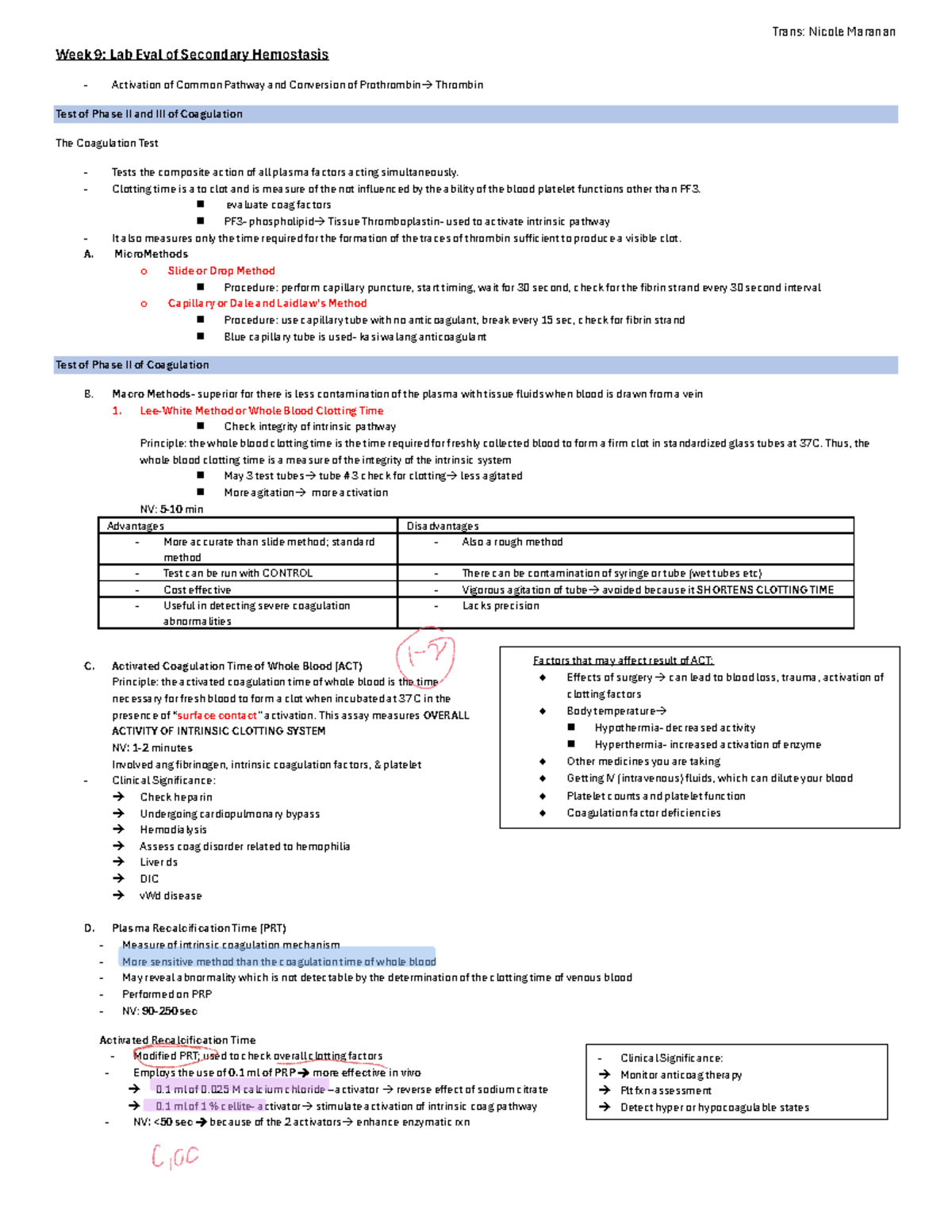 Hema 2 W9: Lab Evaluation of Secondary Hemostasis & Coagulation Tests ...