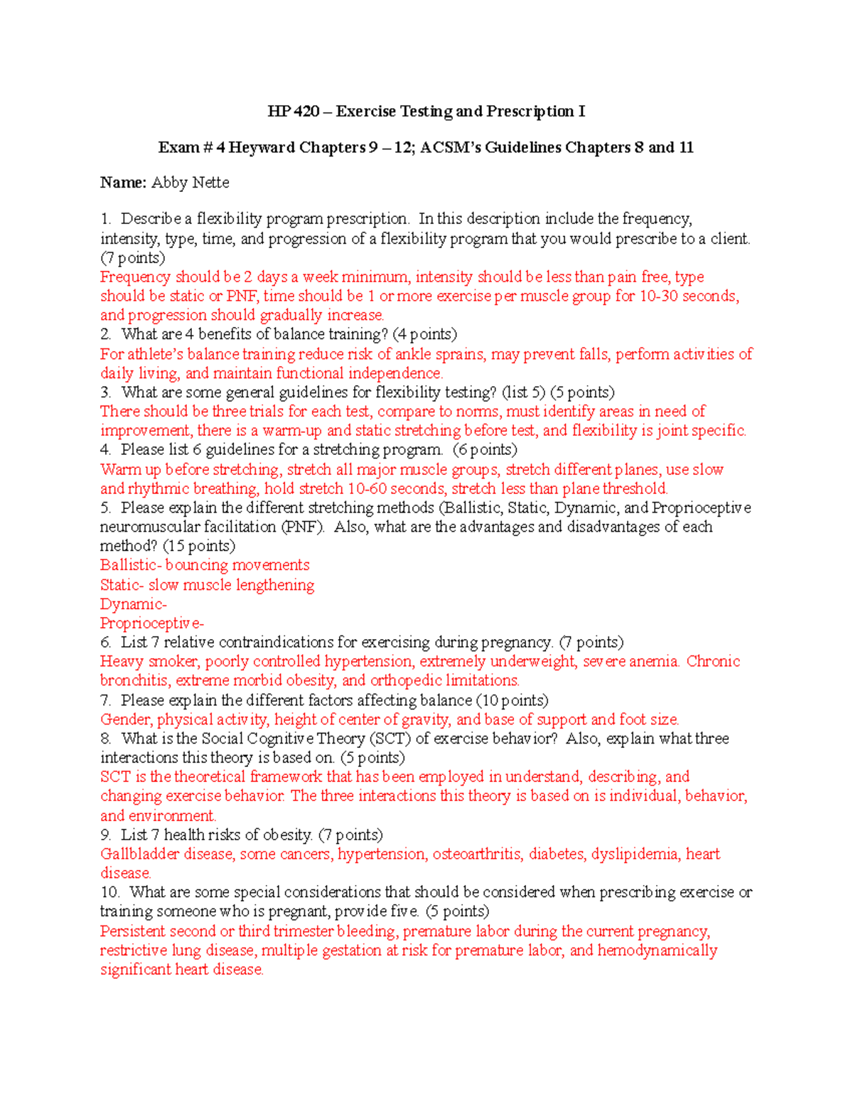 HP 420 Exercise Testing & Prescription I: Exam 4 Study Notes - Studocu
