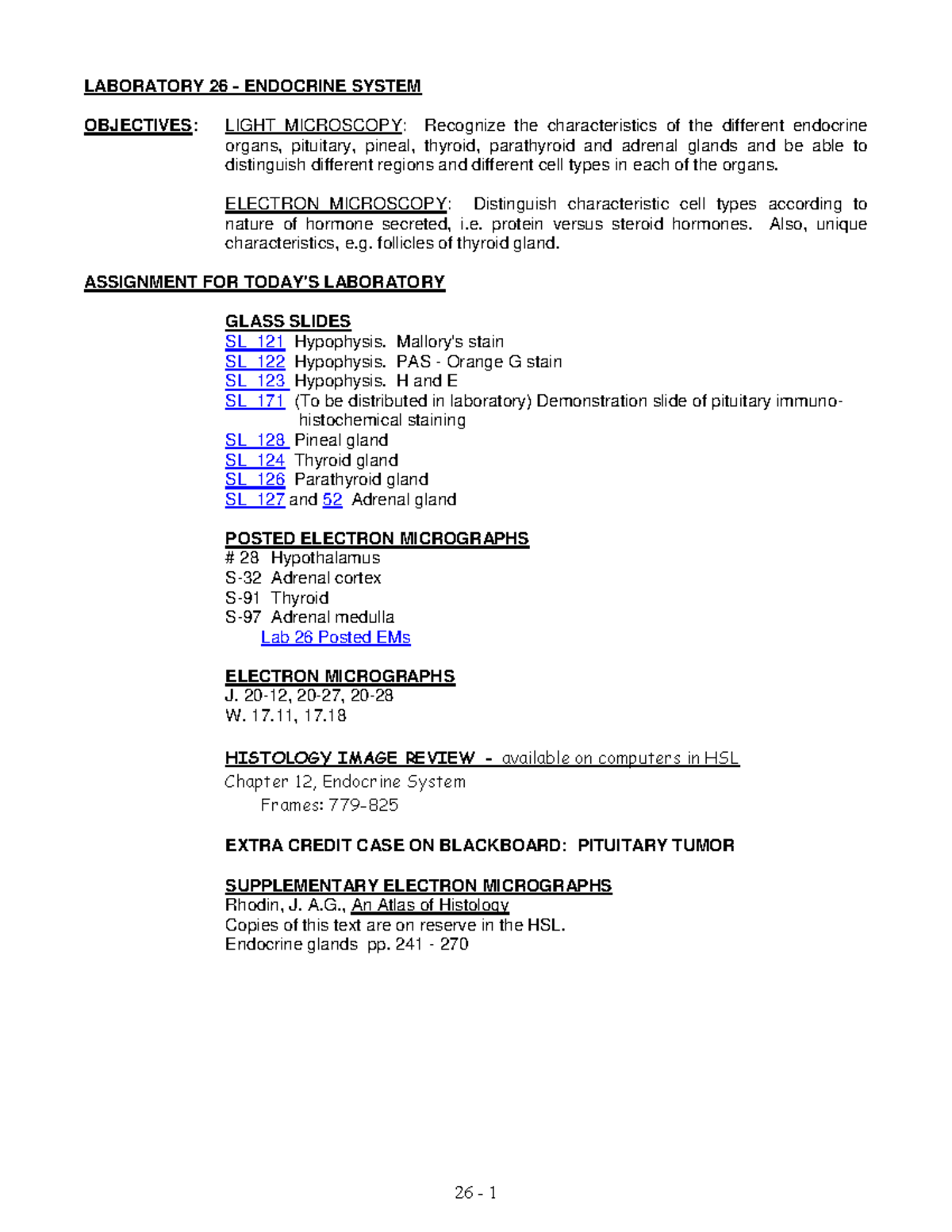 Lab26 - Endocrine - LABORATORY 26 - ENDOCRINE SYSTEM OBJECTIVES: LIGHT ...