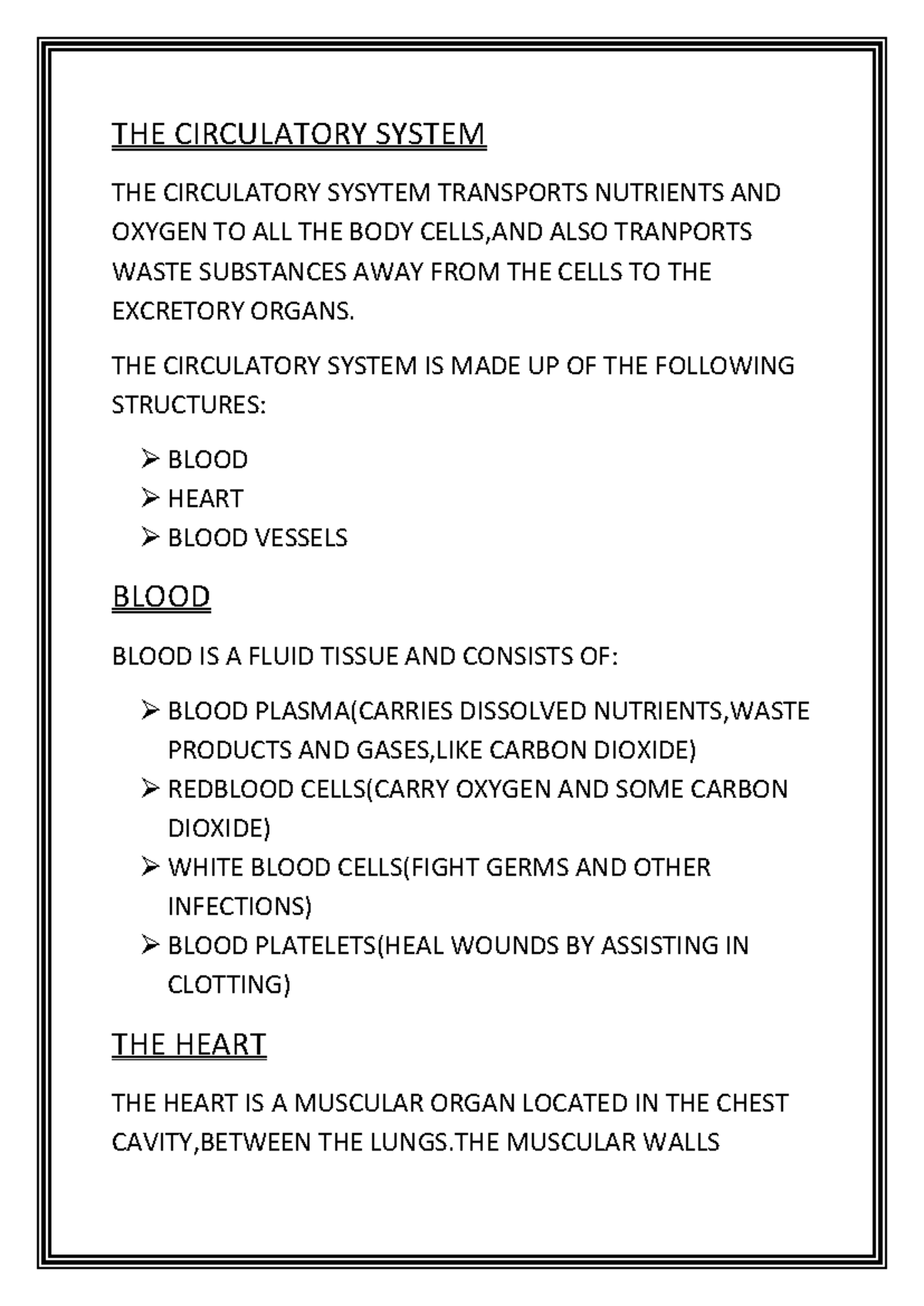 Circulatory System Overview and Blood Vessel Functions - Studocu