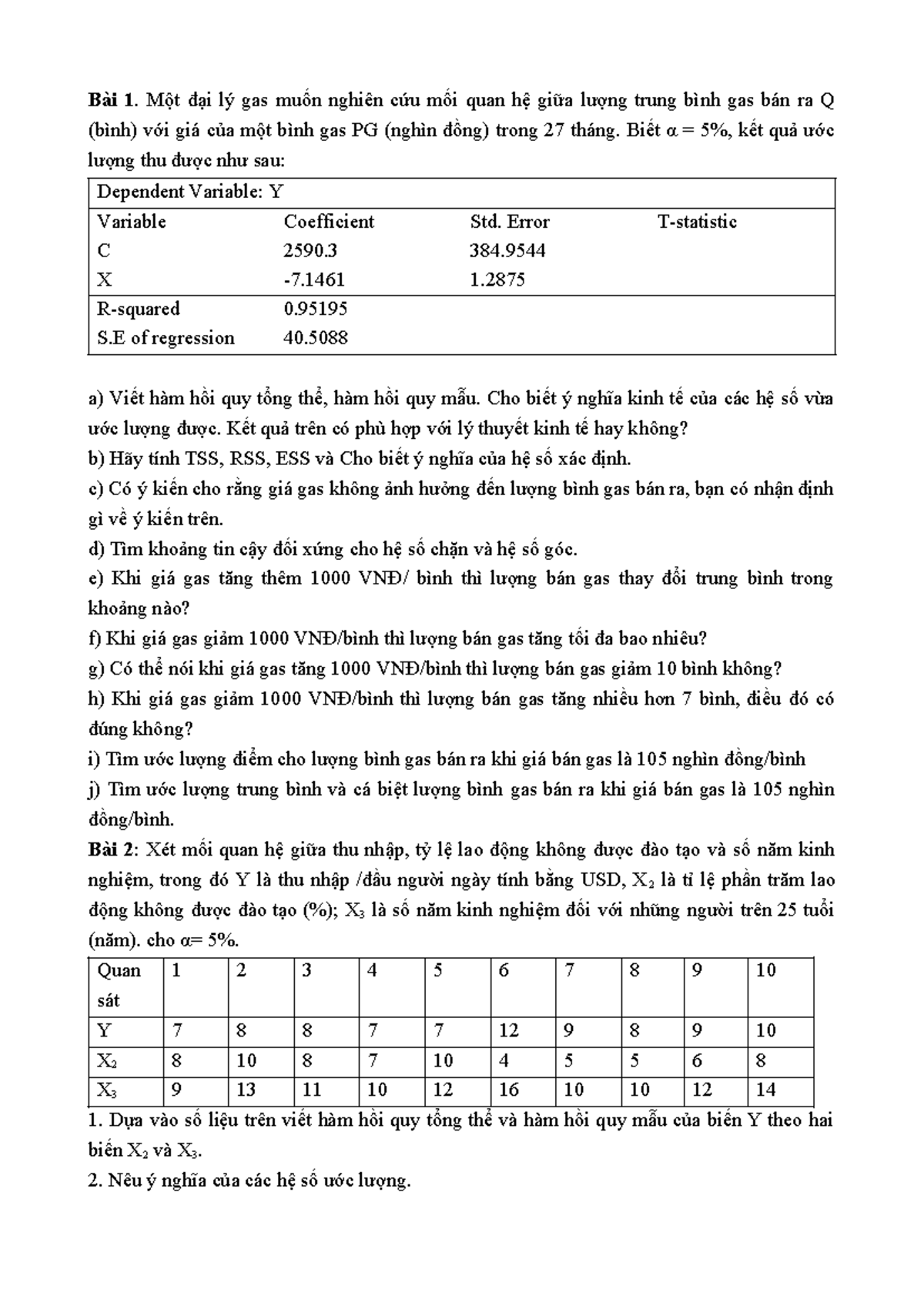 Bài Tập Hồi Quy Kinh Tế - NSNHS - Studocu
